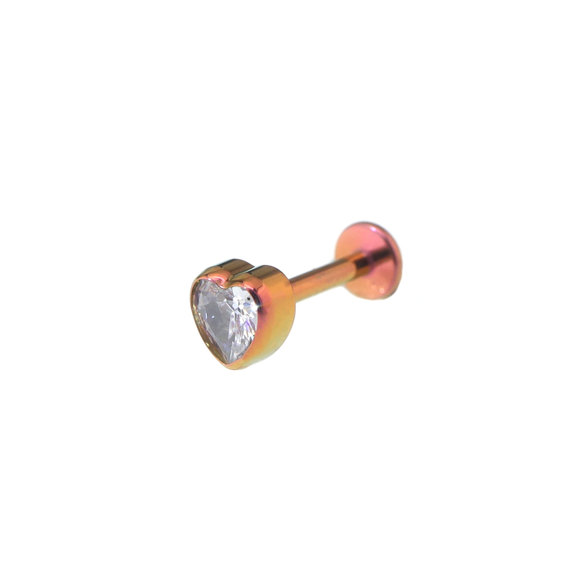 Bezel-Set Heart CZ Titanium Ear Studs