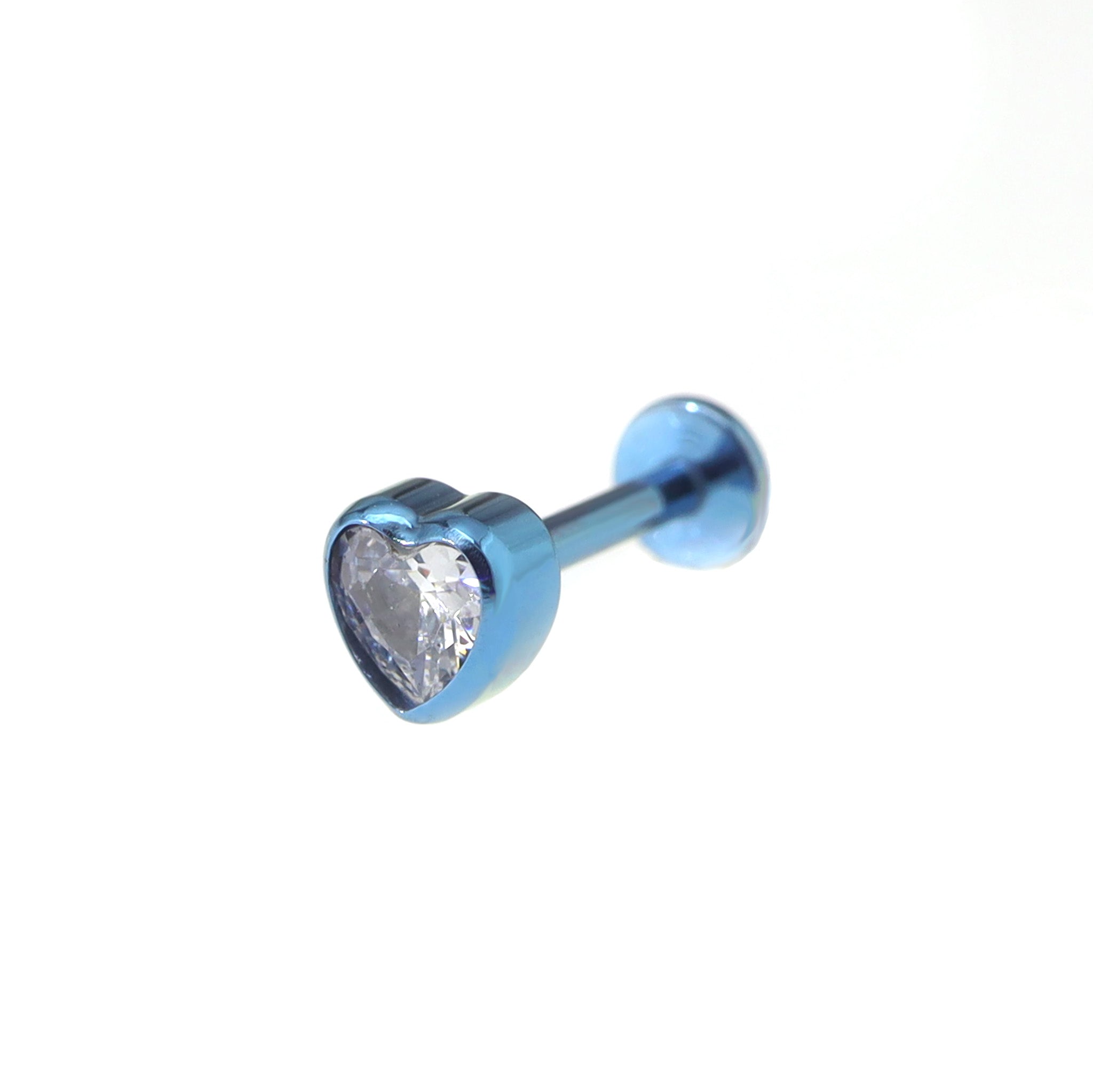 Bezel-Set Heart CZ Titanium Ear Studs