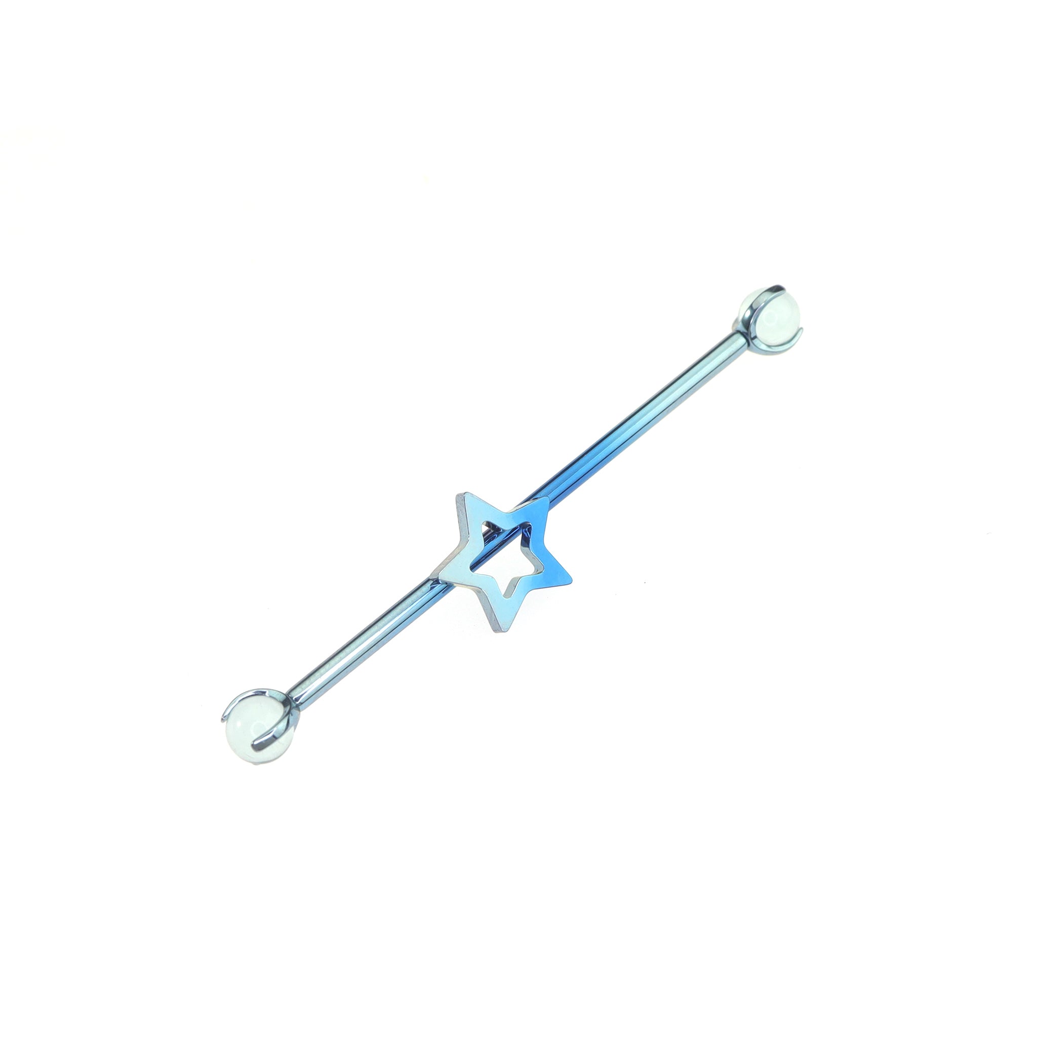 Openwork Pentagram CZ Titanium Industrial Barbell
