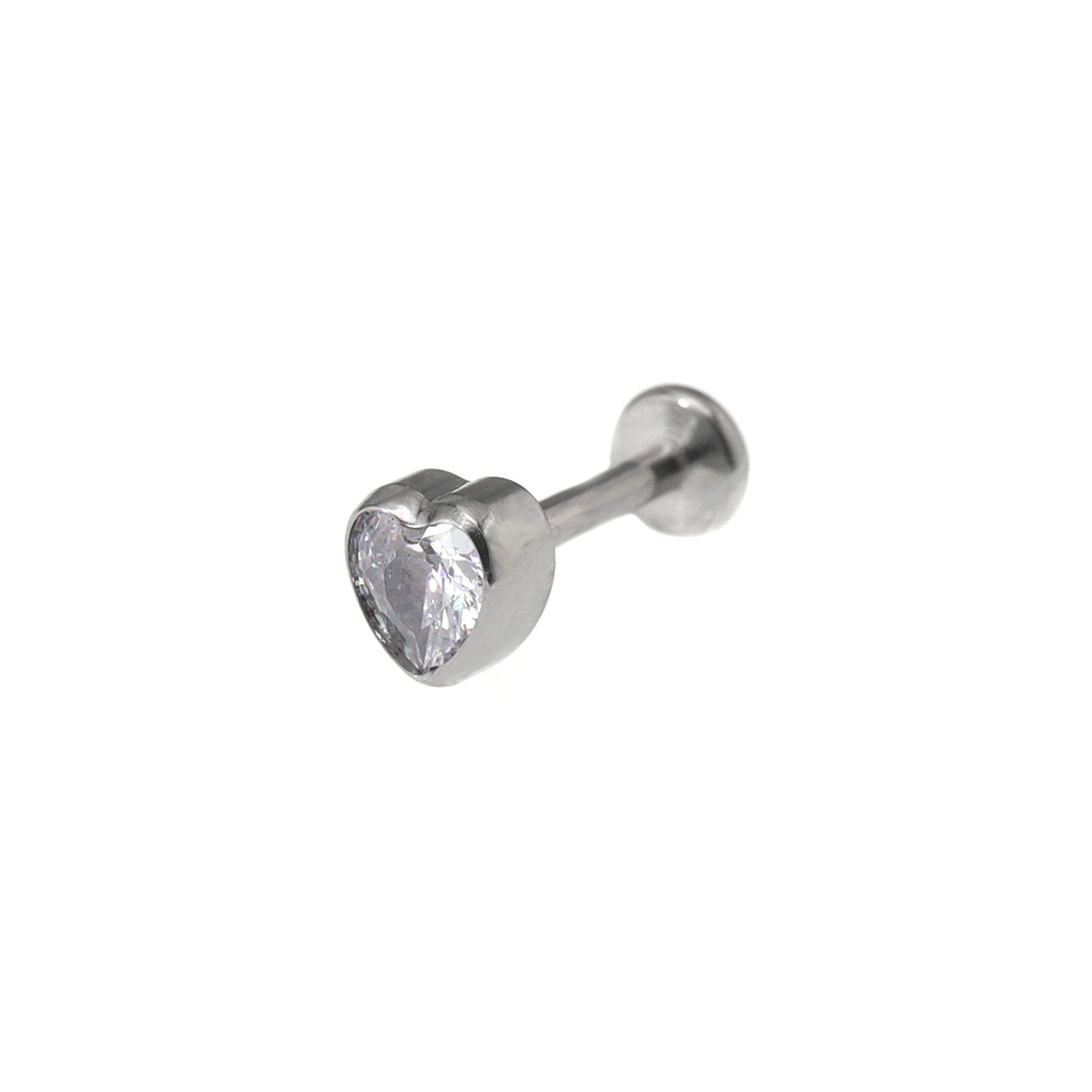 Bezel-Set Heart CZ Titanium Ear Studs