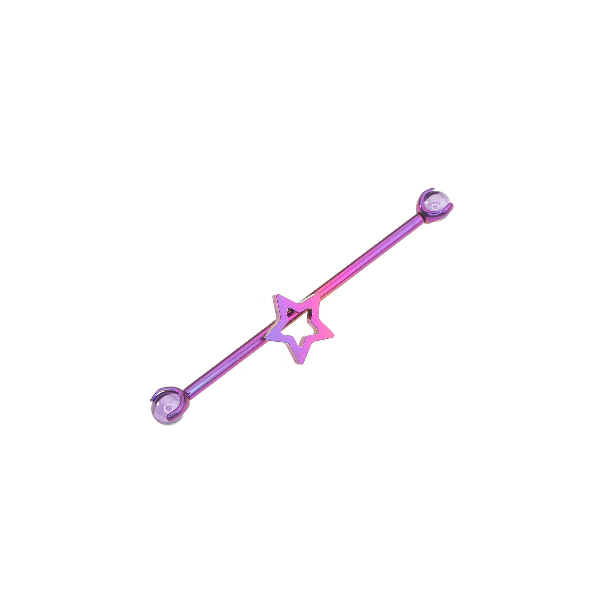 Openwork Pentagram CZ Titanium Industrial Barbell