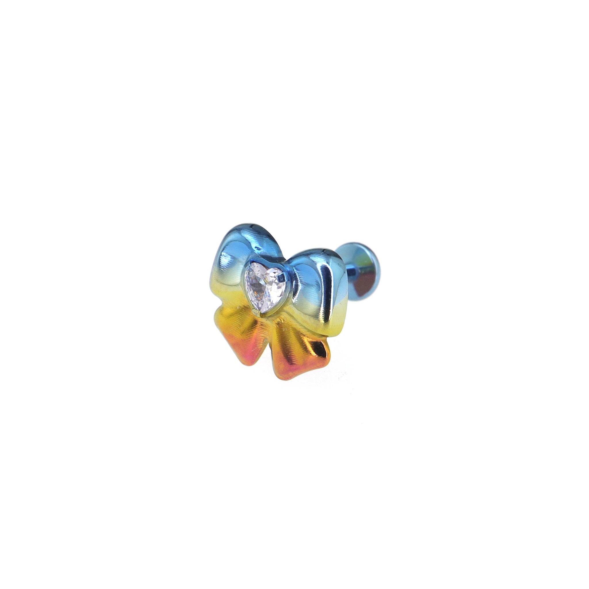 Cute Heart CZ Bow Titanium Ear Studs