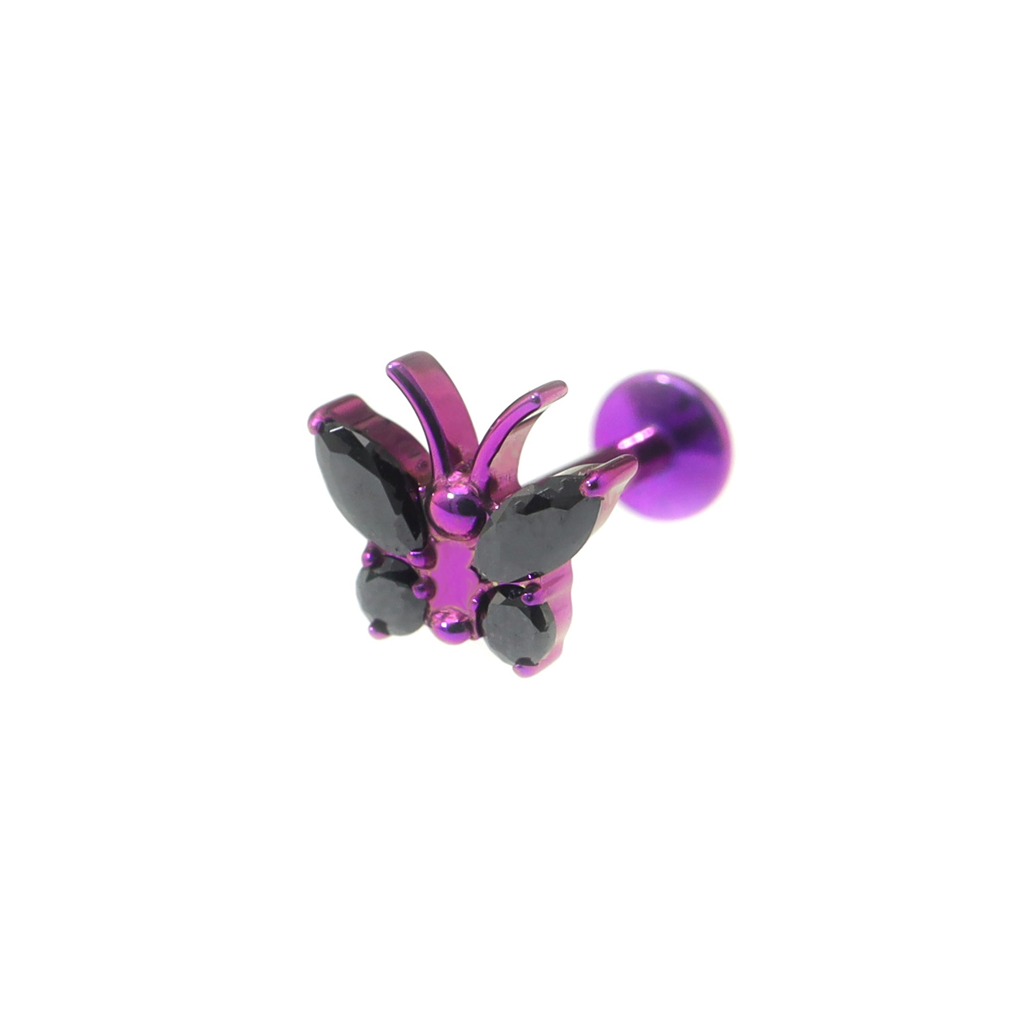 Rainbow CZ Butterfly Internally Threaded Titanium Ear Studs