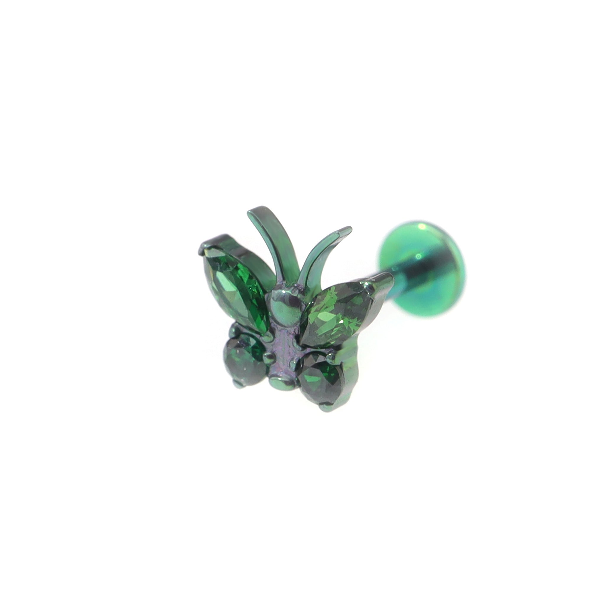 Rainbow CZ Butterfly Internally Threaded Titanium Ear Studs