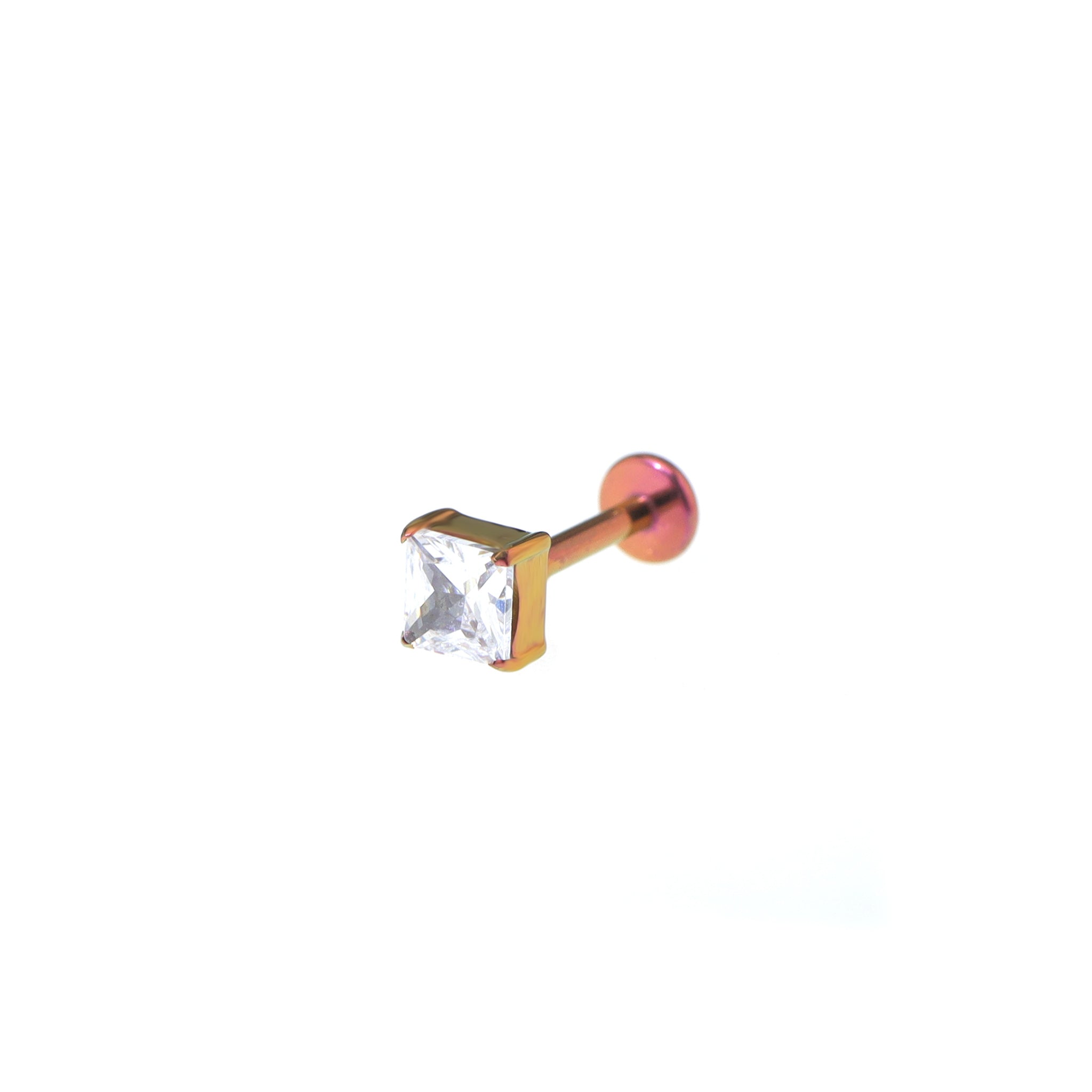Square CZ Internally Threaded Titanium Ear Studs