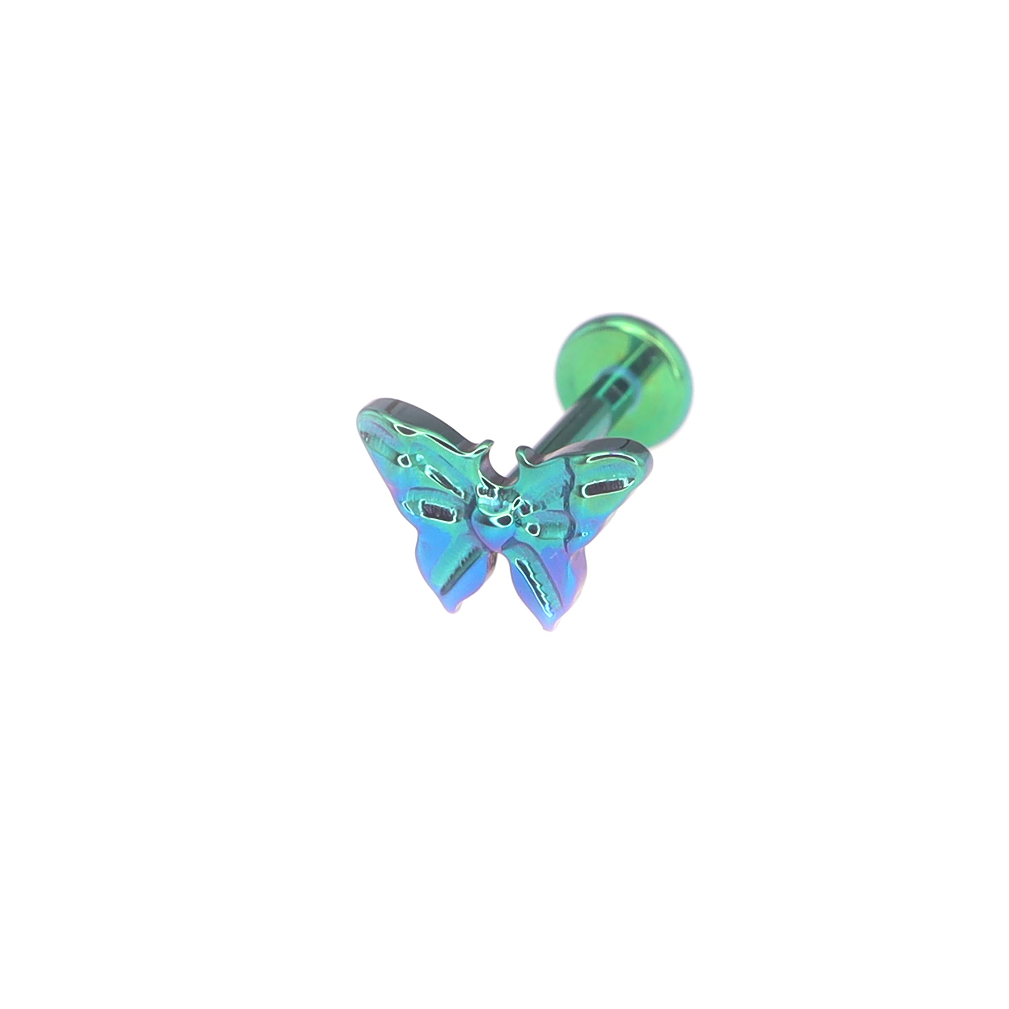 Engraved Butterfly Internally Threaded Titanium Ear Studs