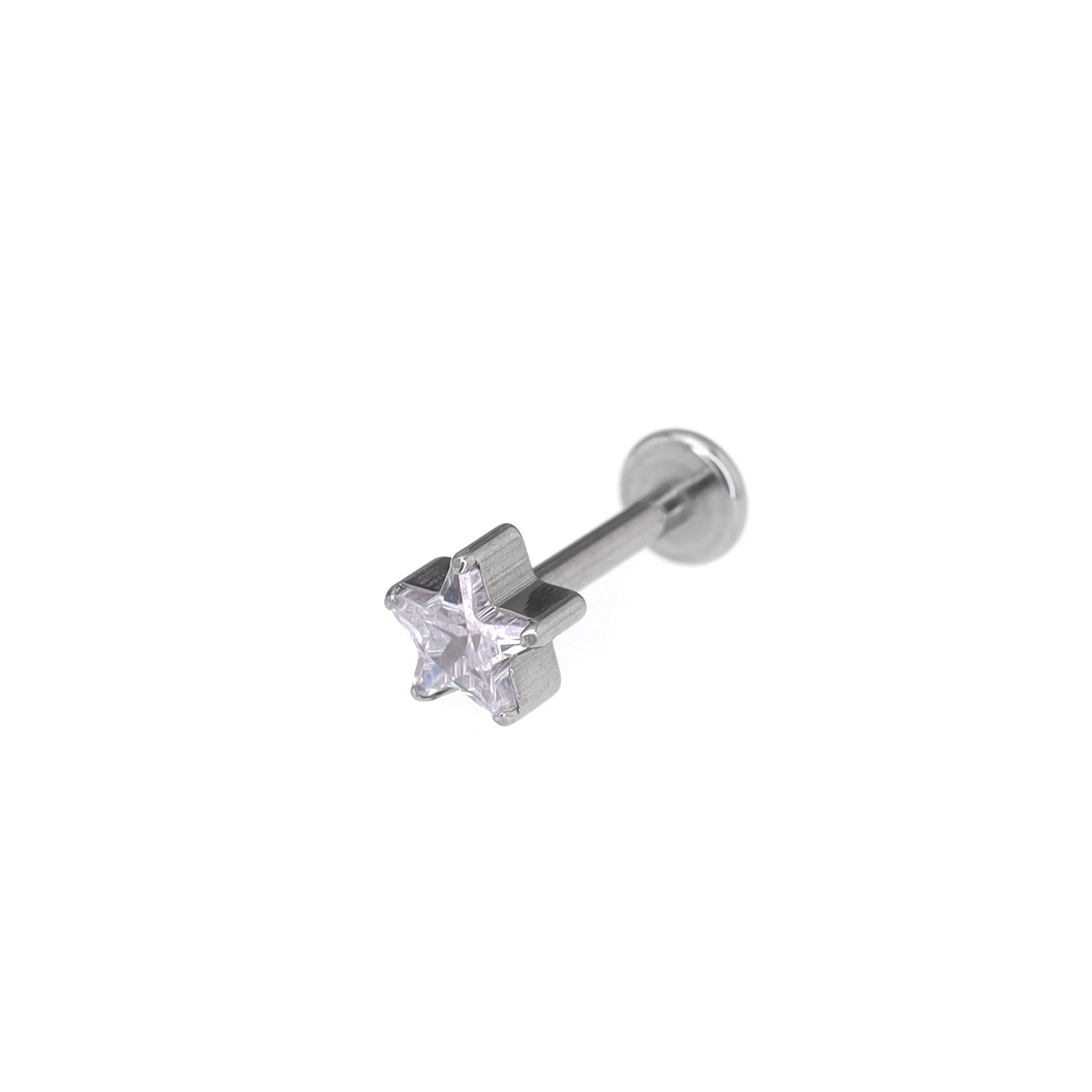 3D CZ Pentagram Titanium Ear Studs