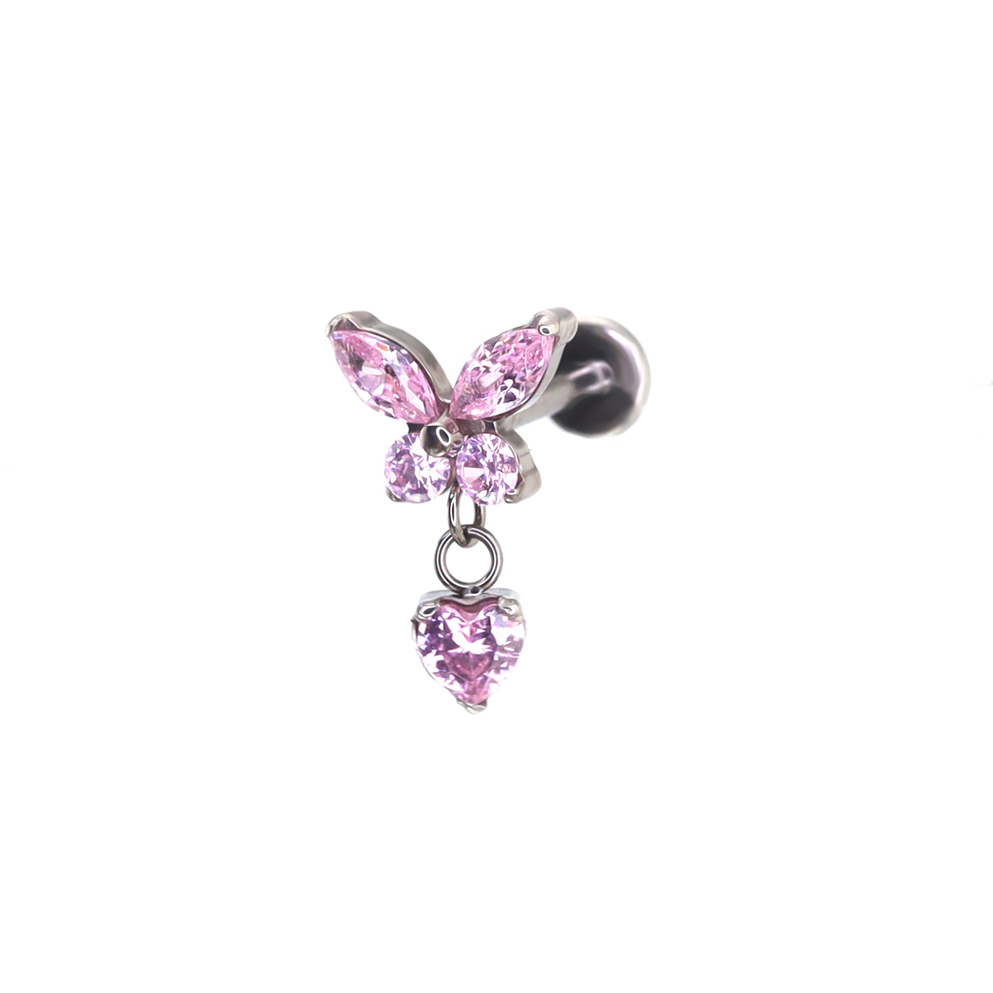 CZ Butterfly & Heart Pendant Titanium Labret Studs