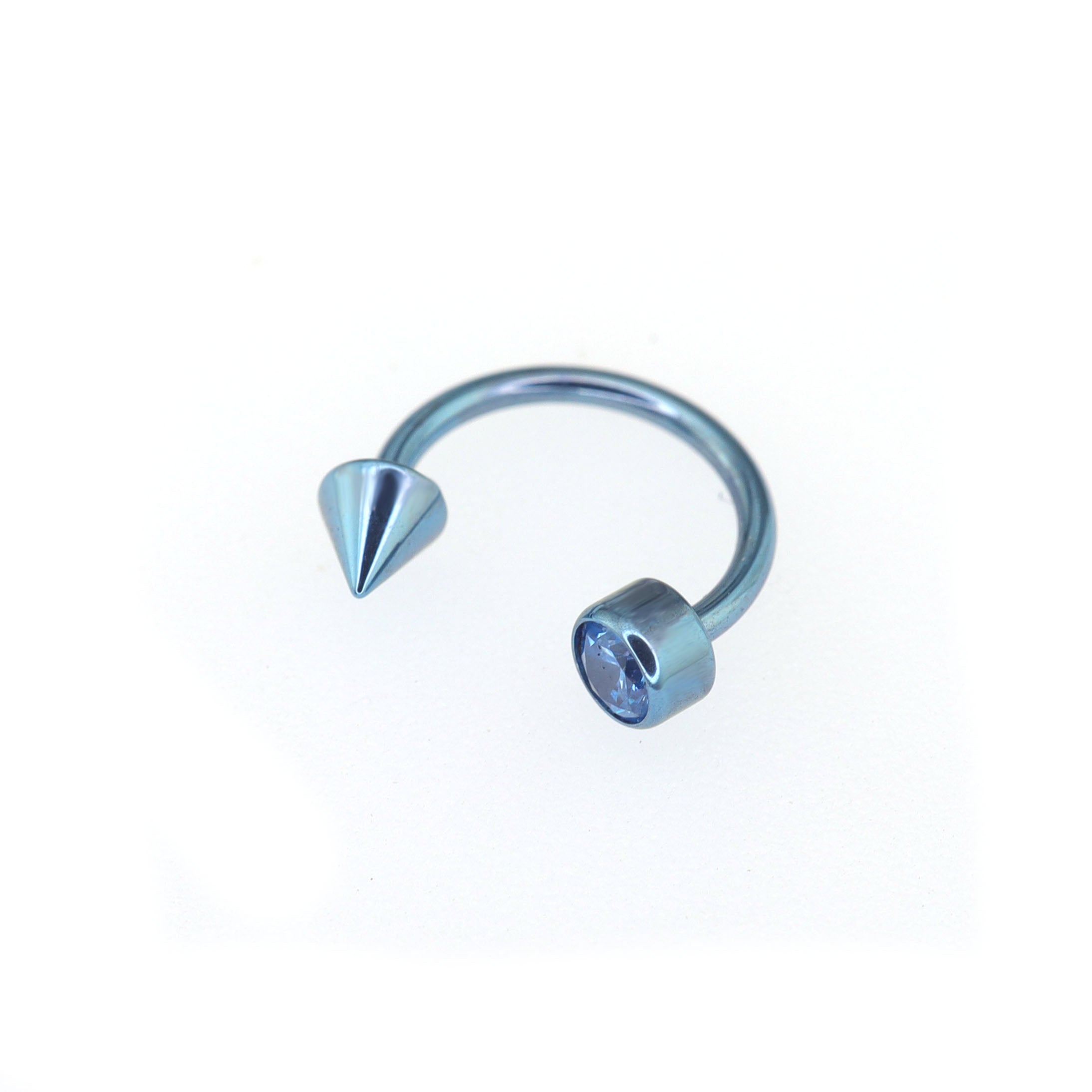 Round CZ spike Titanium Horseshoe Ring