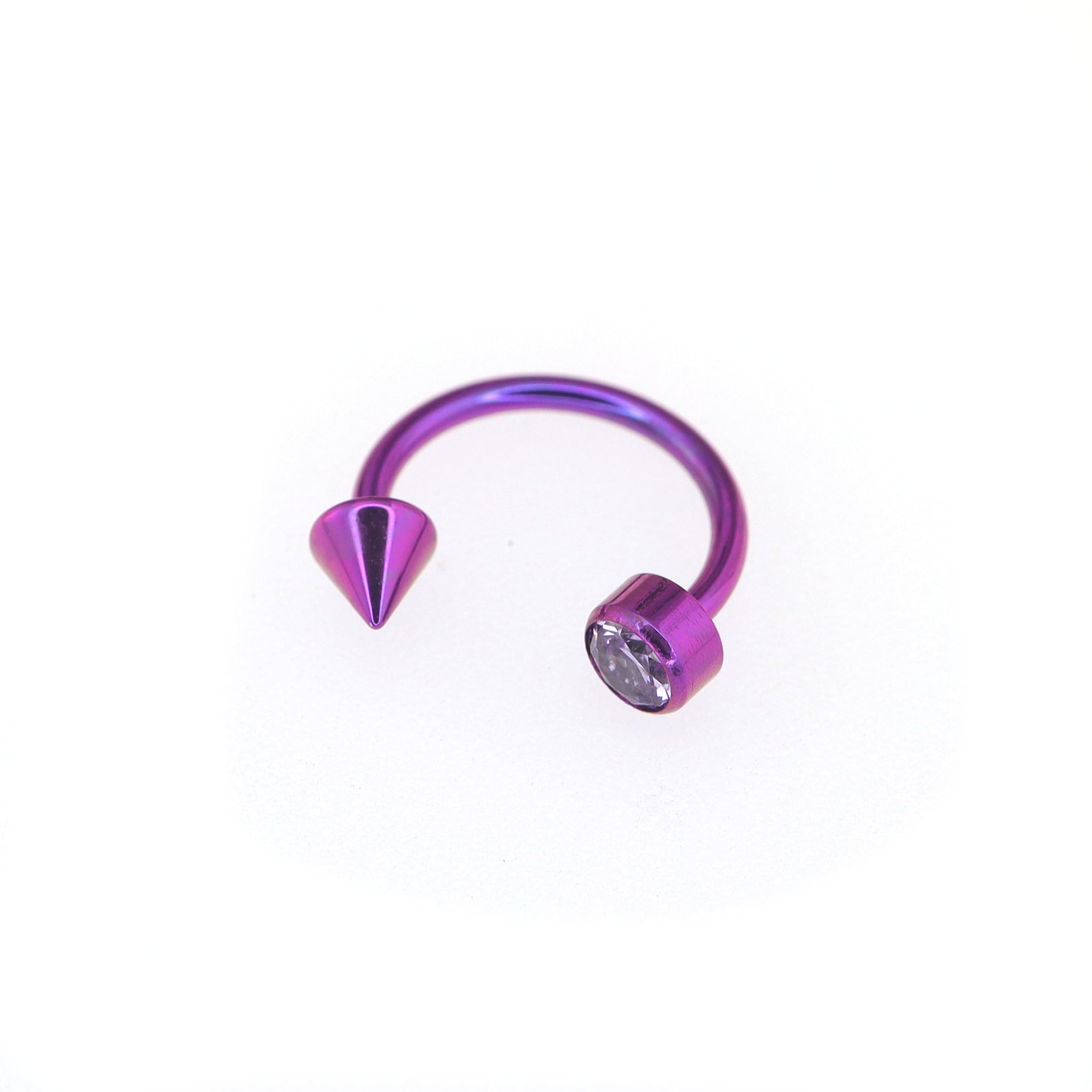 Round CZ spike Titanium Horseshoe Ring