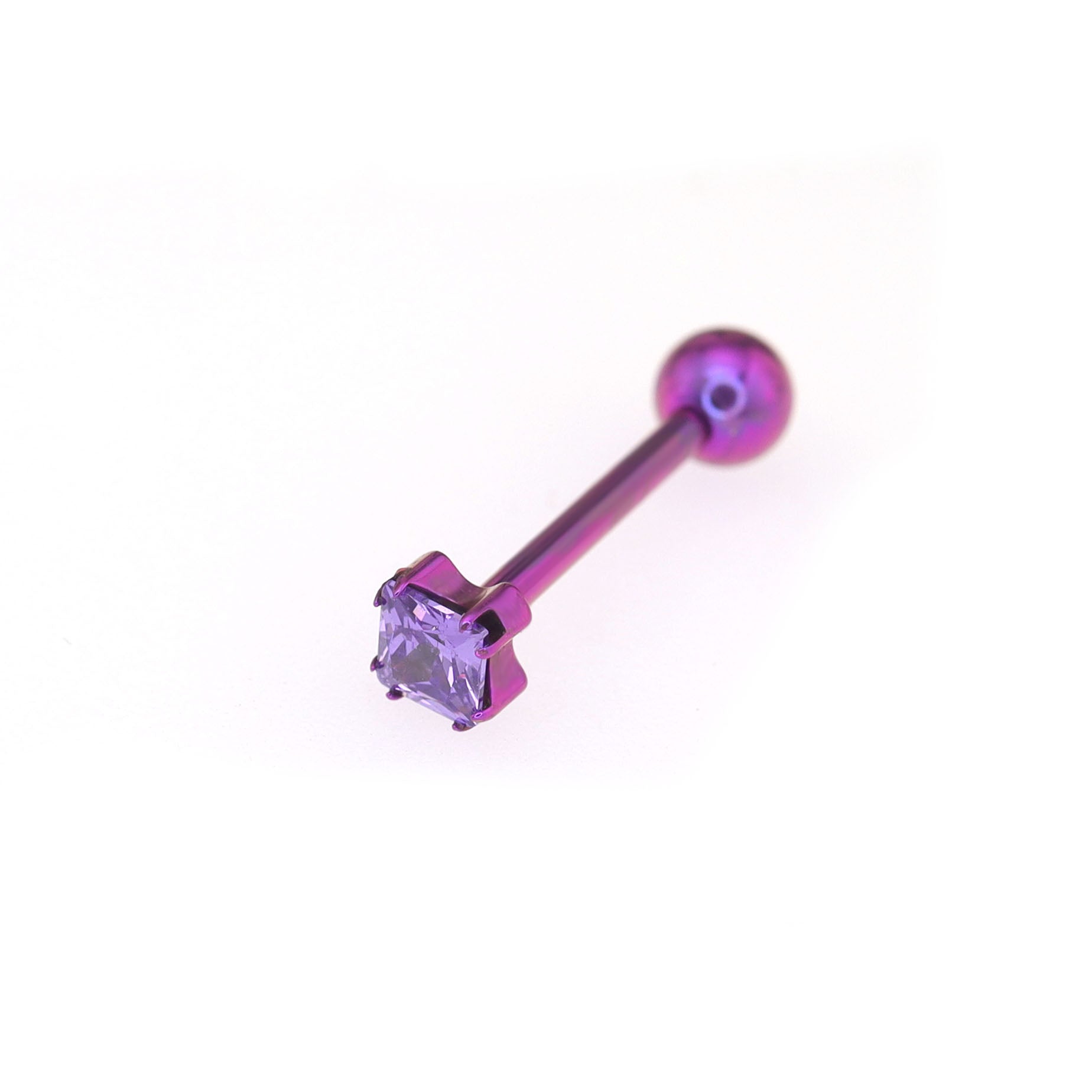 14G Square CZ Internally Threaded Titanium tongue stud
