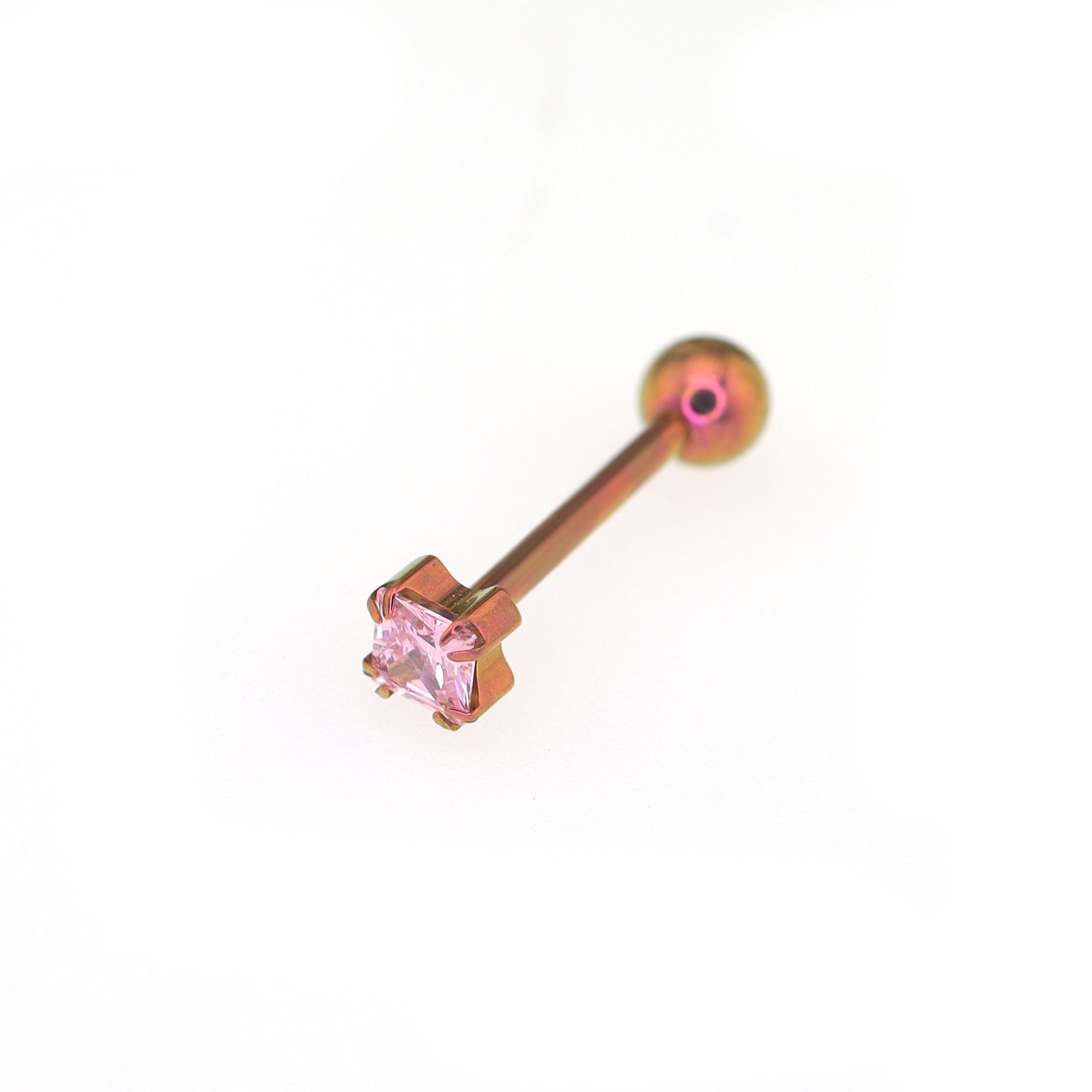 14G Square CZ Internally Threaded Titanium tongue stud