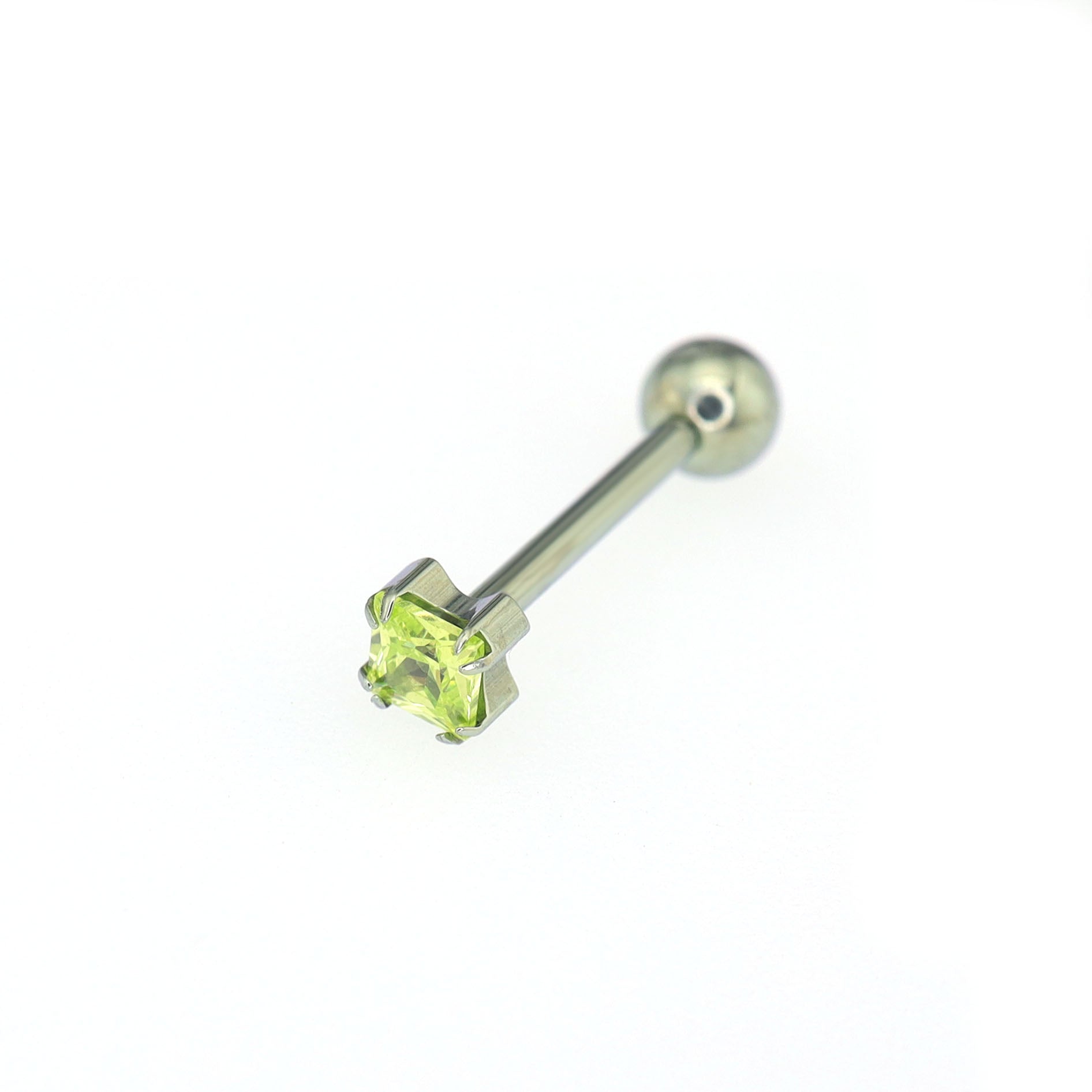 14G Square CZ Internally Threaded Titanium tongue stud