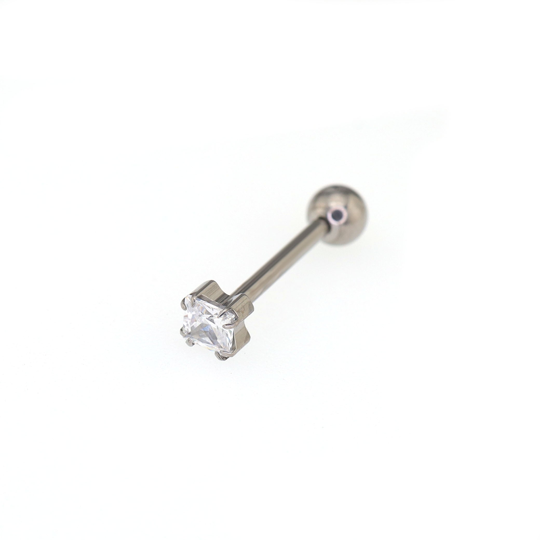 14G Square CZ Internally Threaded Titanium tongue stud