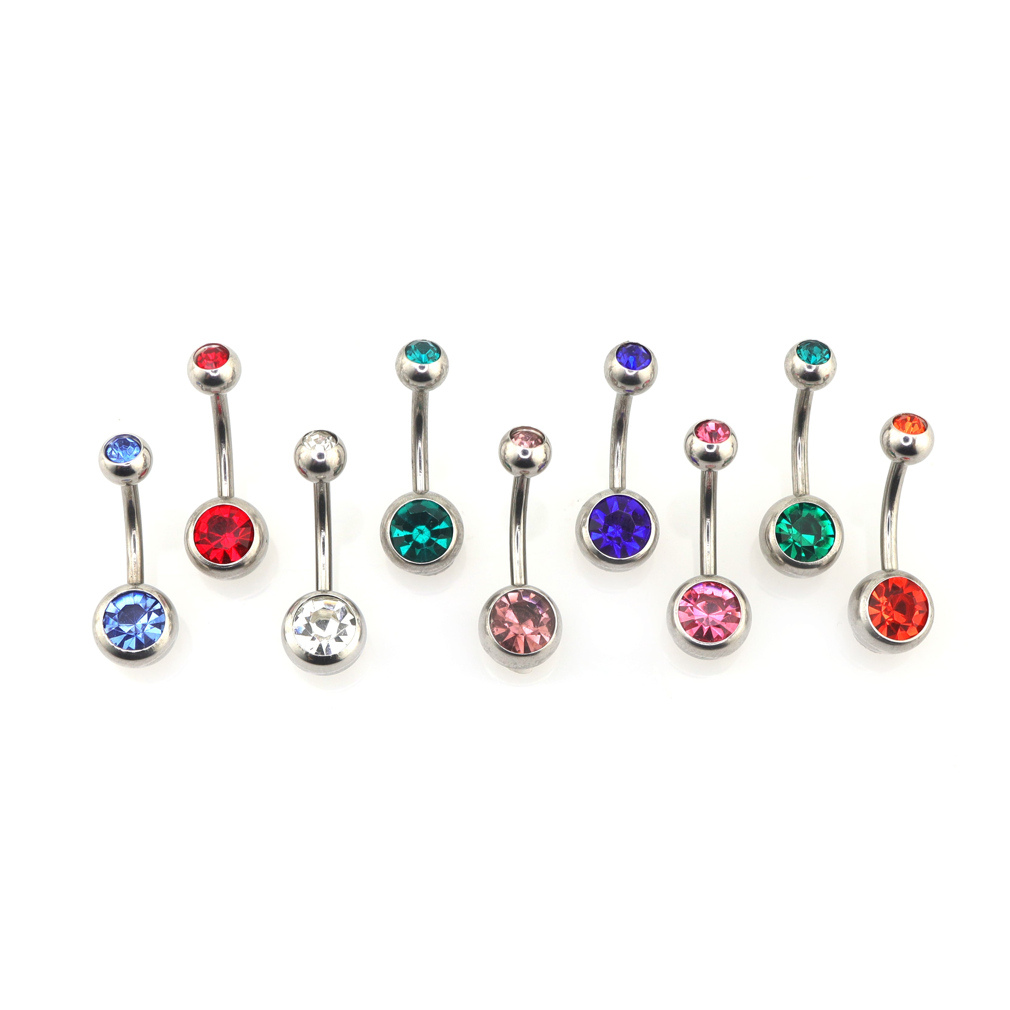 9PCS Crystal Rhinestone Belly Stainless Steel Button Ring Set
