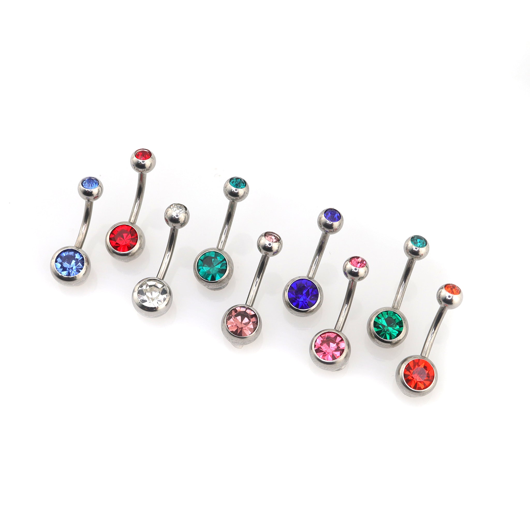 9PCS Crystal Rhinestone Belly Stainless Steel Button Ring Set