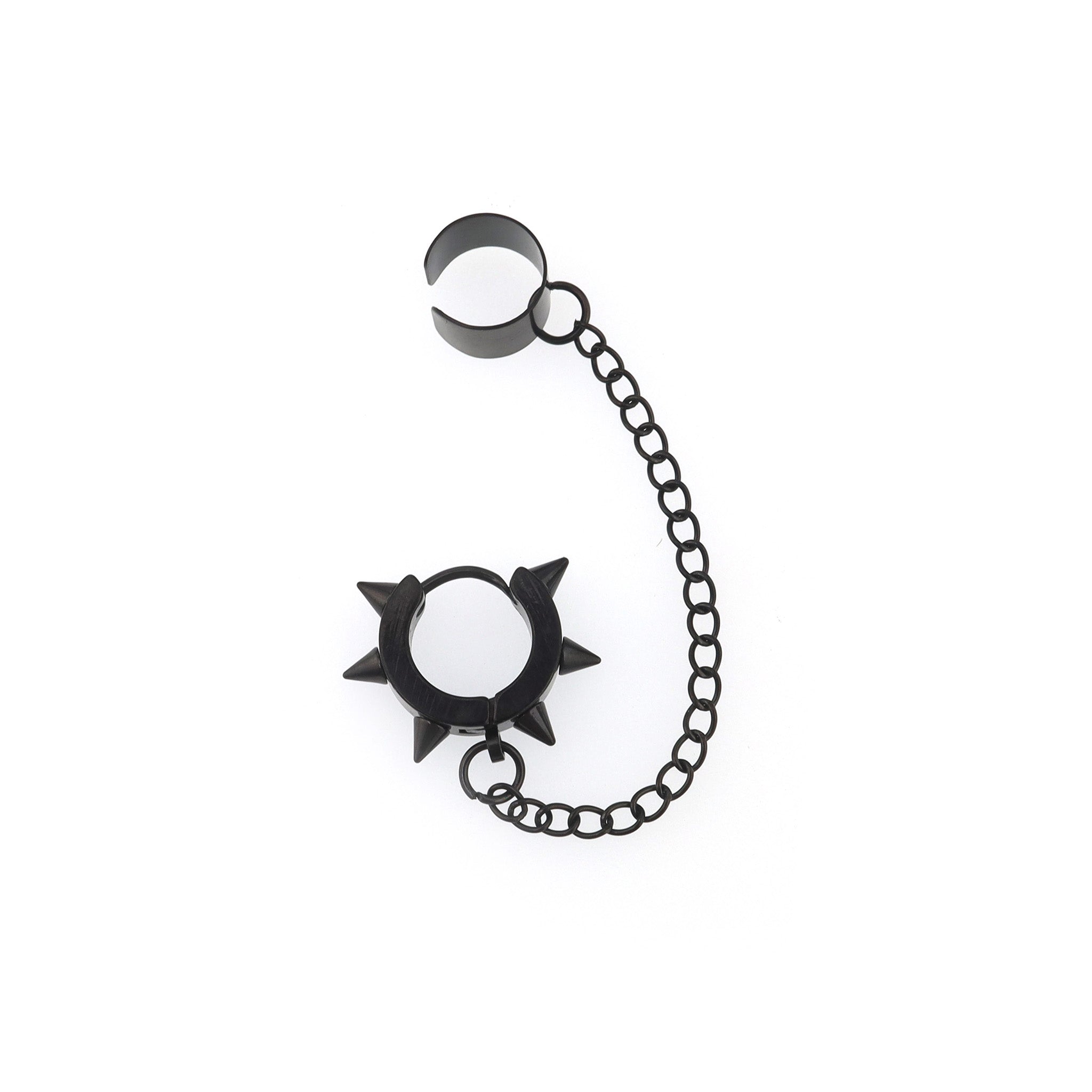 Black Six-Spike Chain Ear Clips ph1