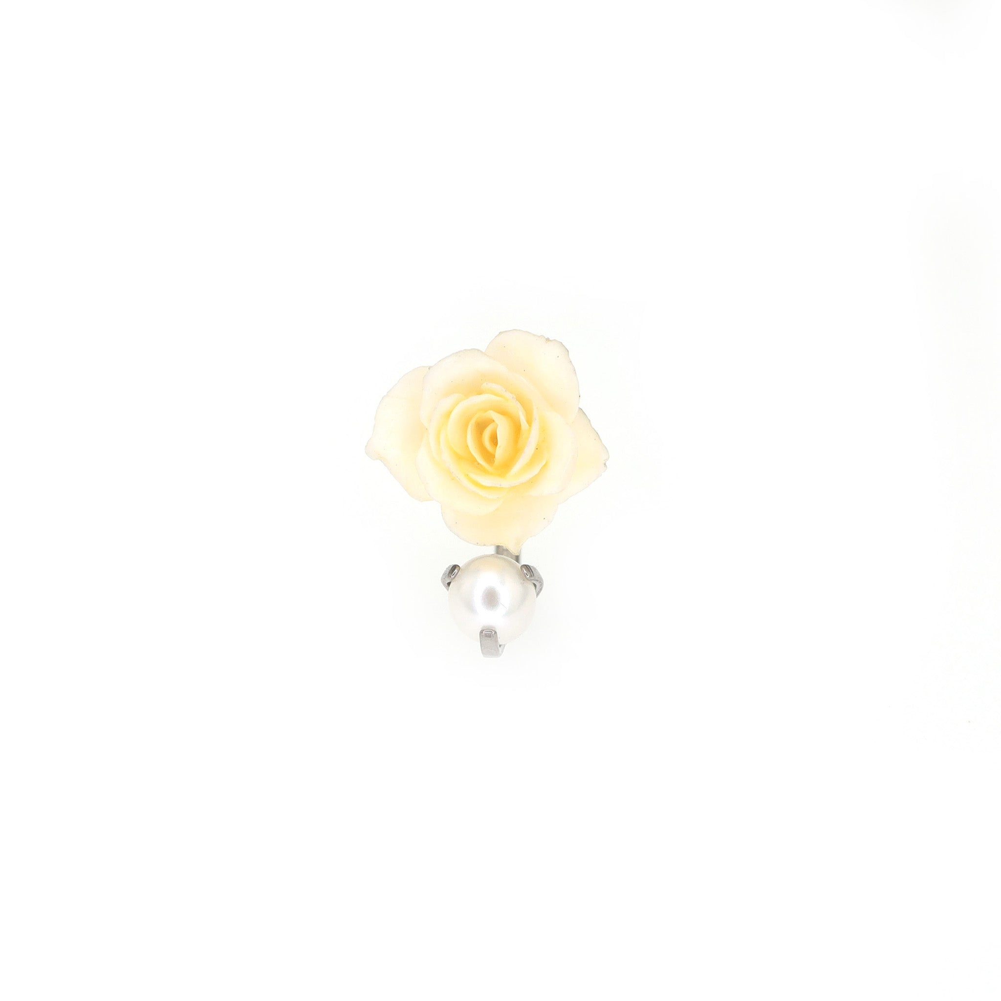 Yellow Rose & Pearl Titanium Horseshoe Ring ph1