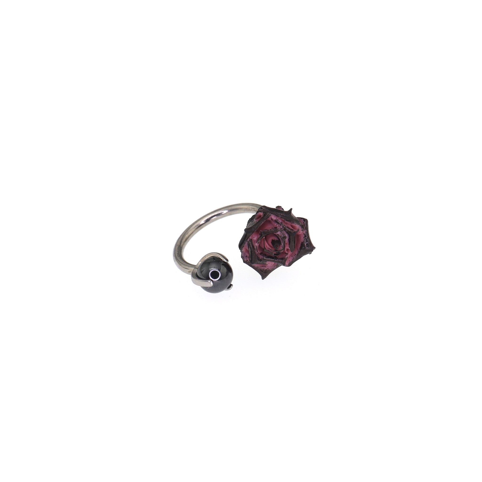 Black Red Rose CZ Titanium Horseshoe Ring ph1