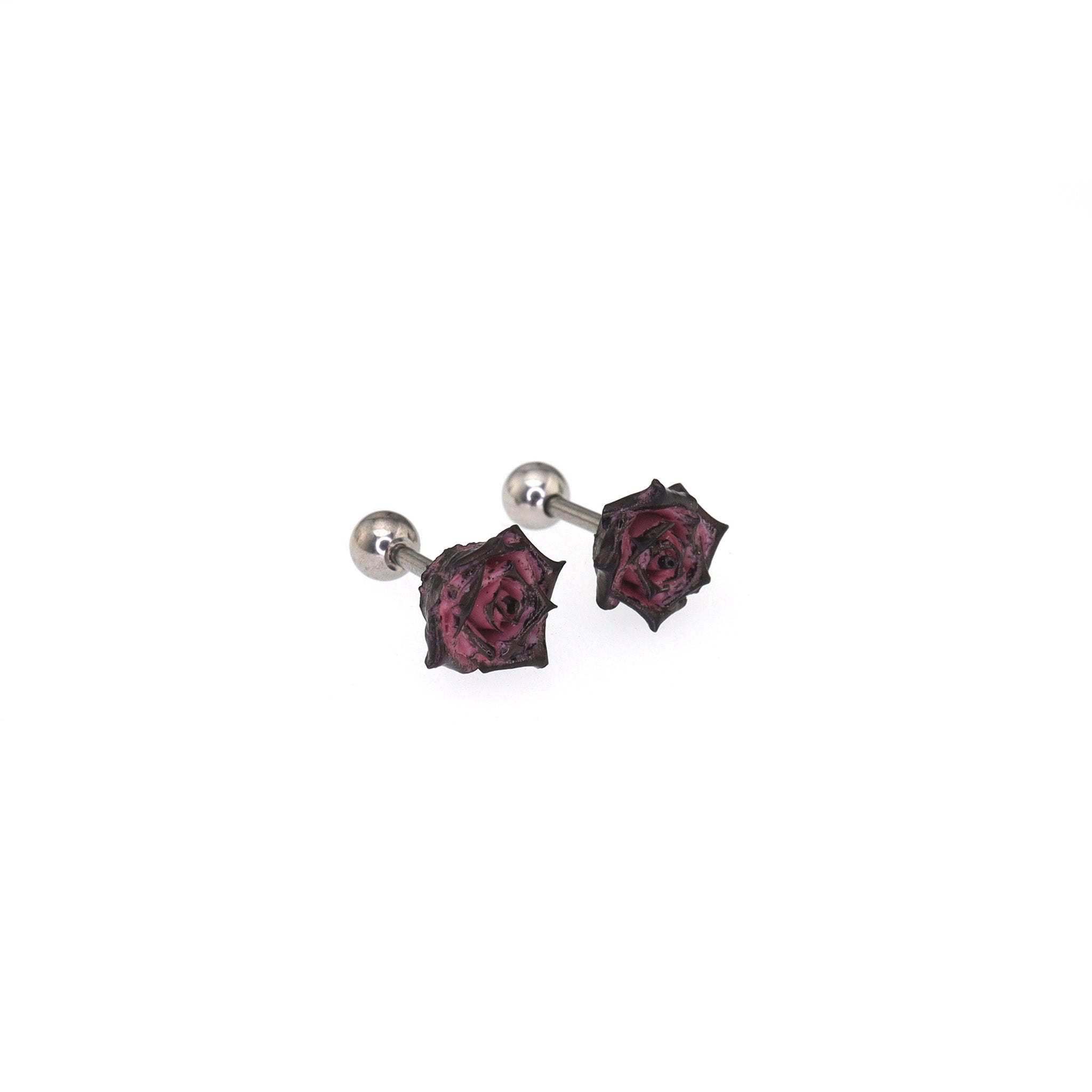 PAIR OF Black & Red Rose Titanium Ear Studs ph1