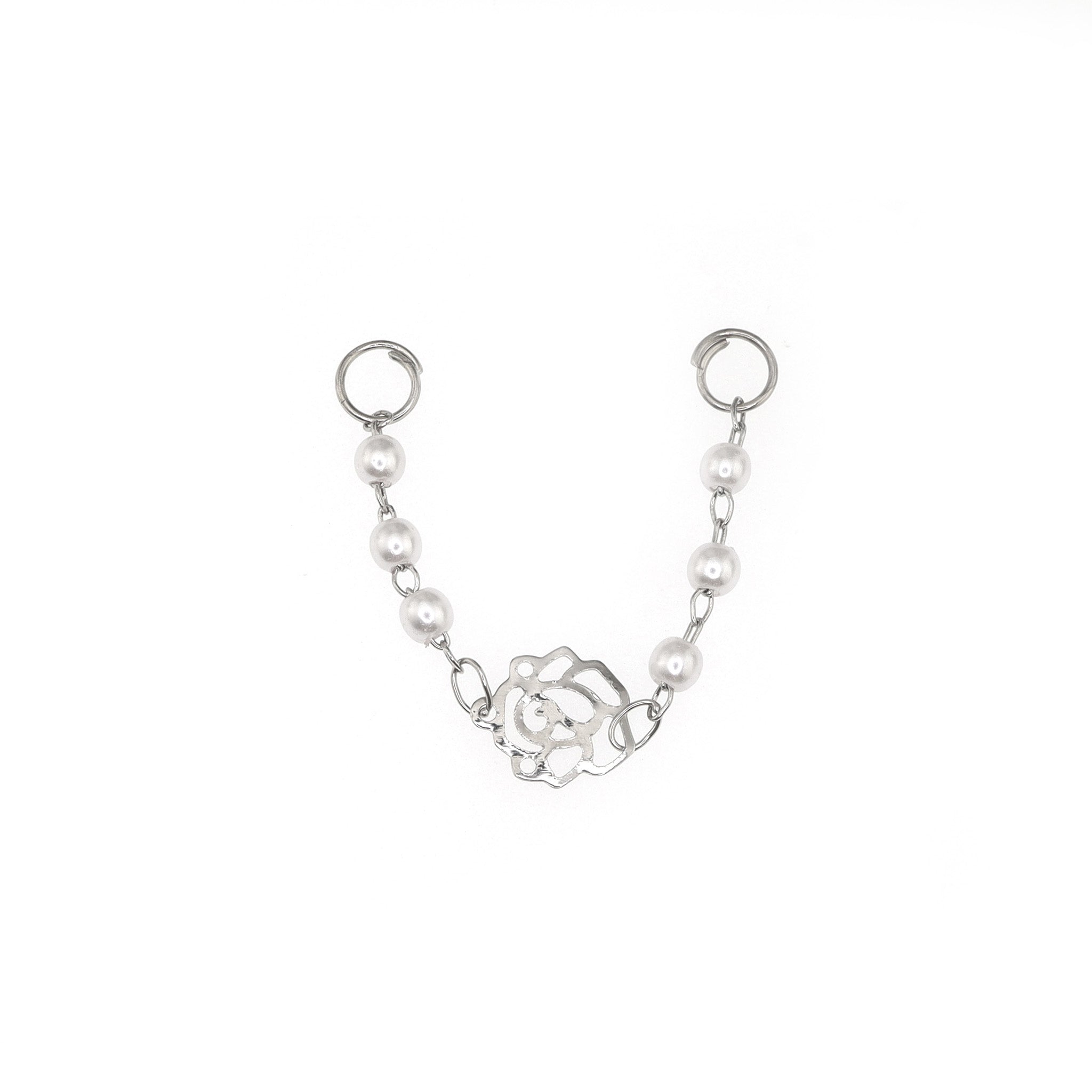 Openwork Rose & Pearl Chain stainless steel Earrings ph1