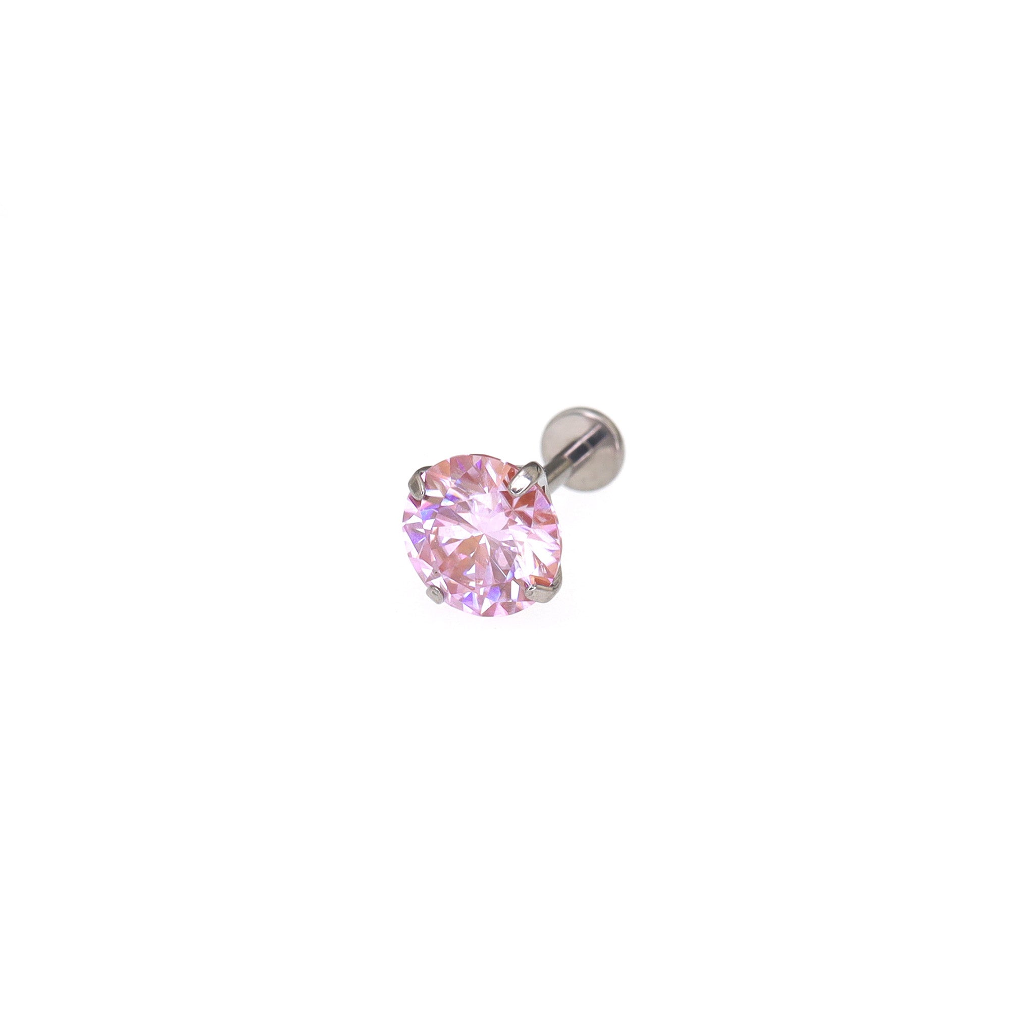 High Shine Pink Moissanite Internally Threaded Titanium Stud ph1