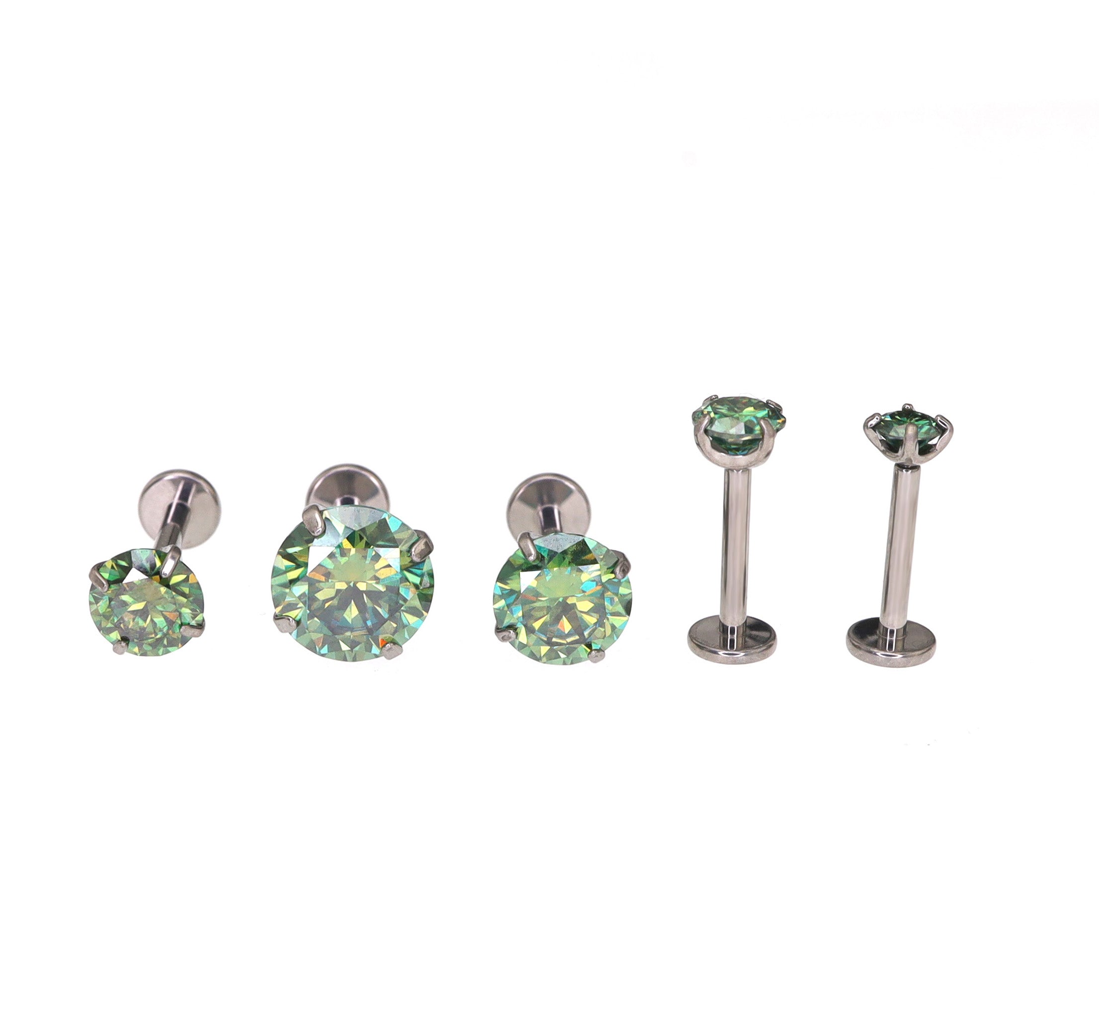 High Shine Green Moissanite Internally Threaded Titanium Stud ph1