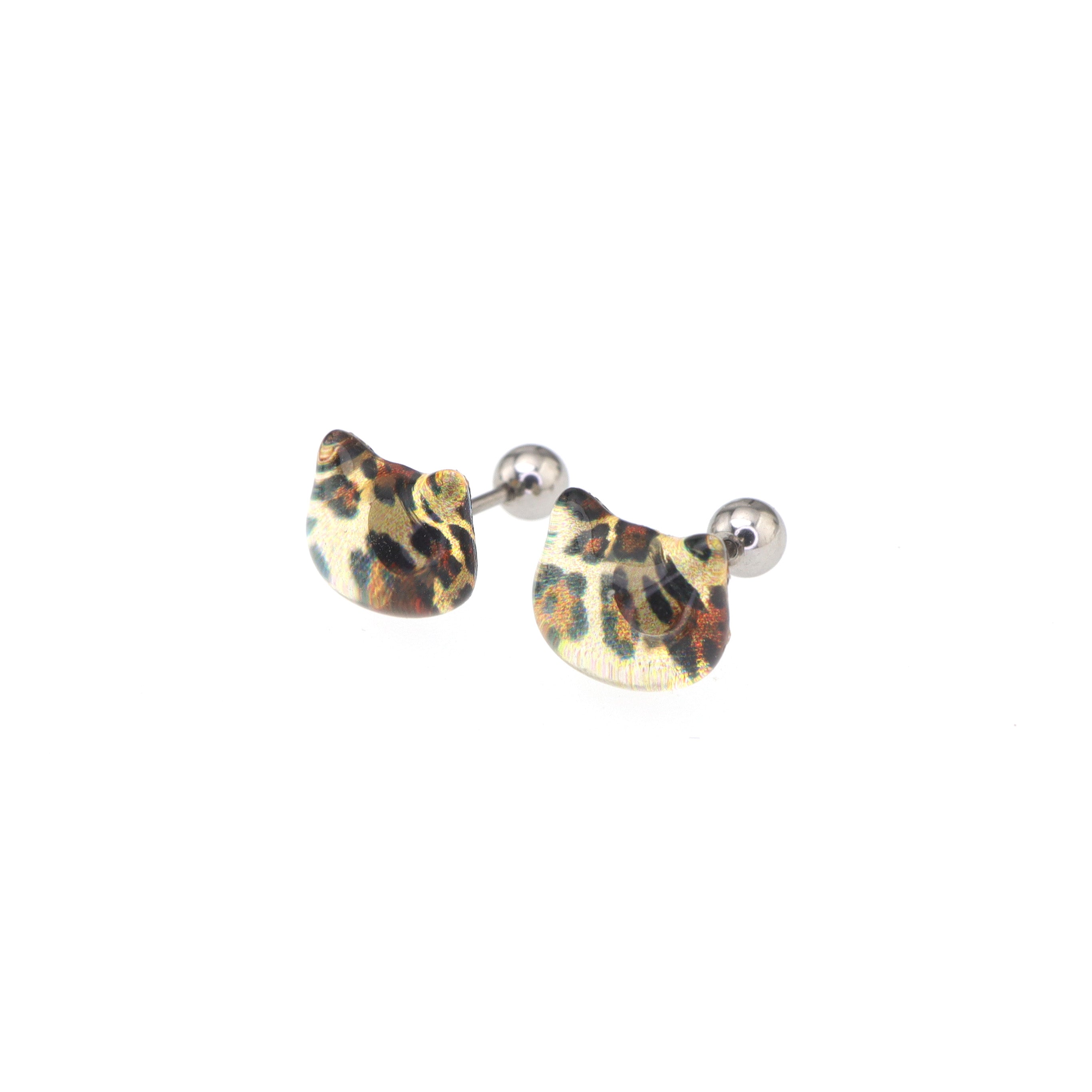 Leopard Print Cat Head Titanium Ear Studs ph1
