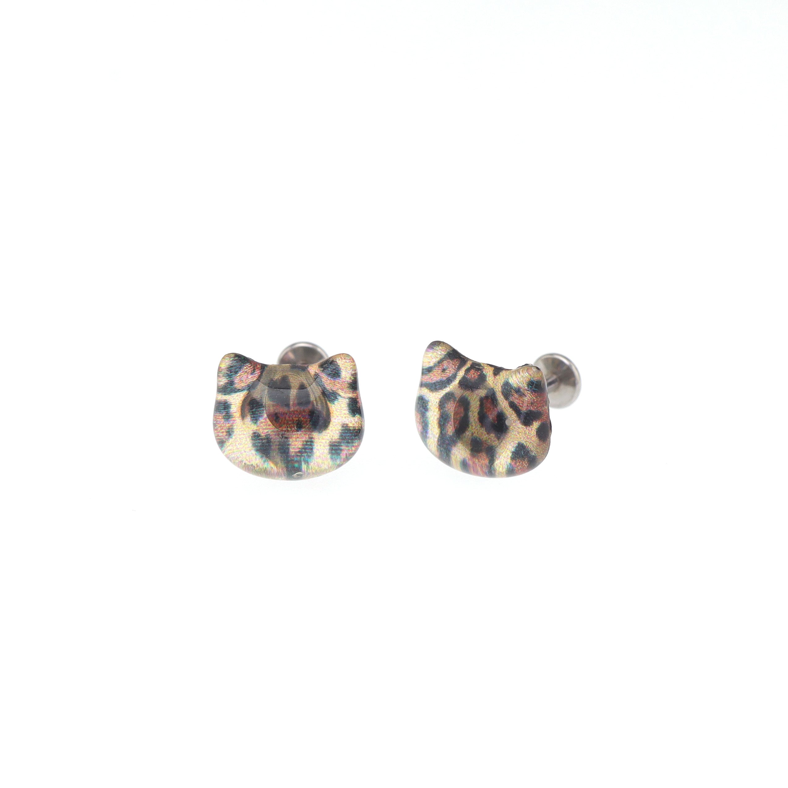 Leopard Print Cat Head stainless steel Internally Threaded studs ph1