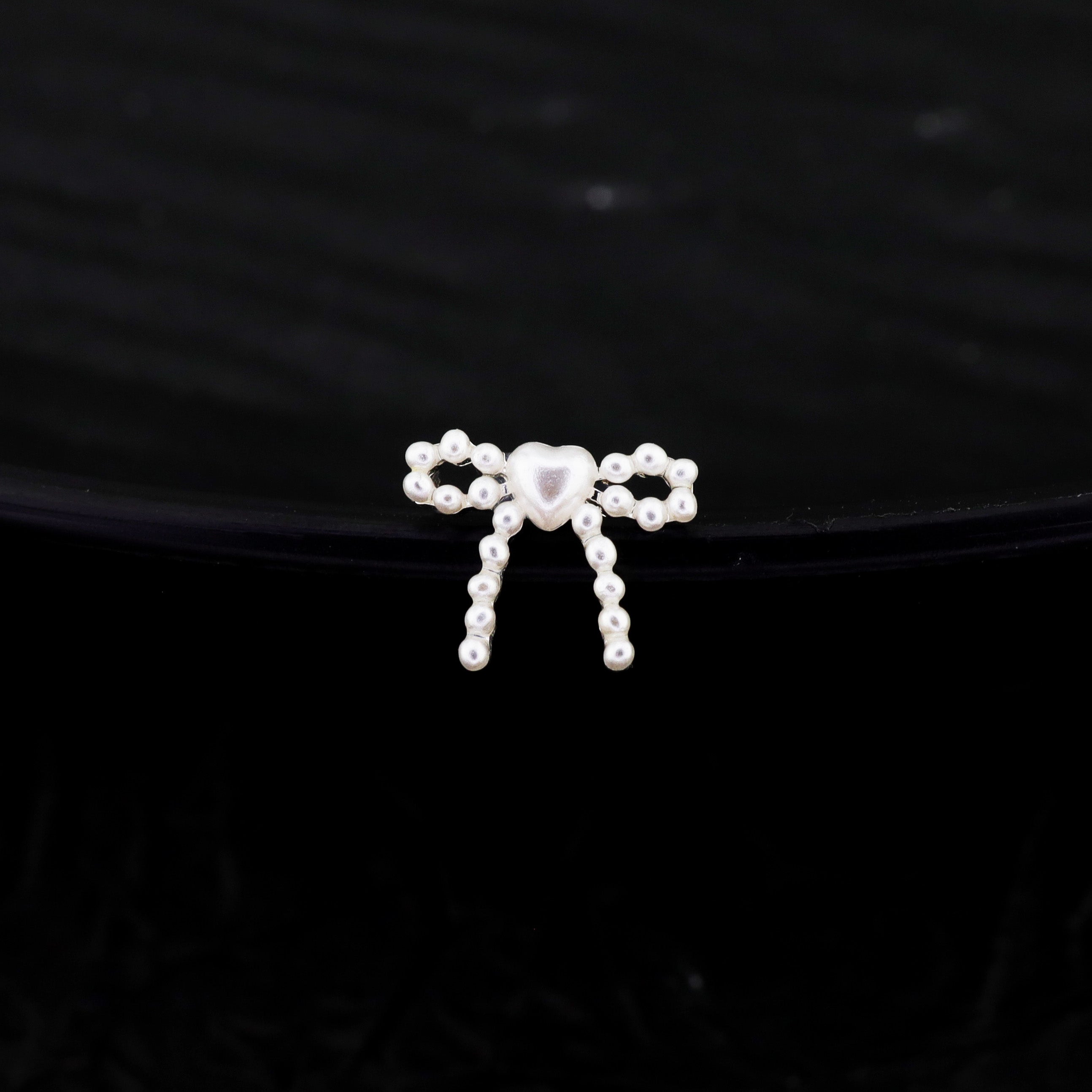 Heart Pearl Bow stainless steel Ear Studs ph1