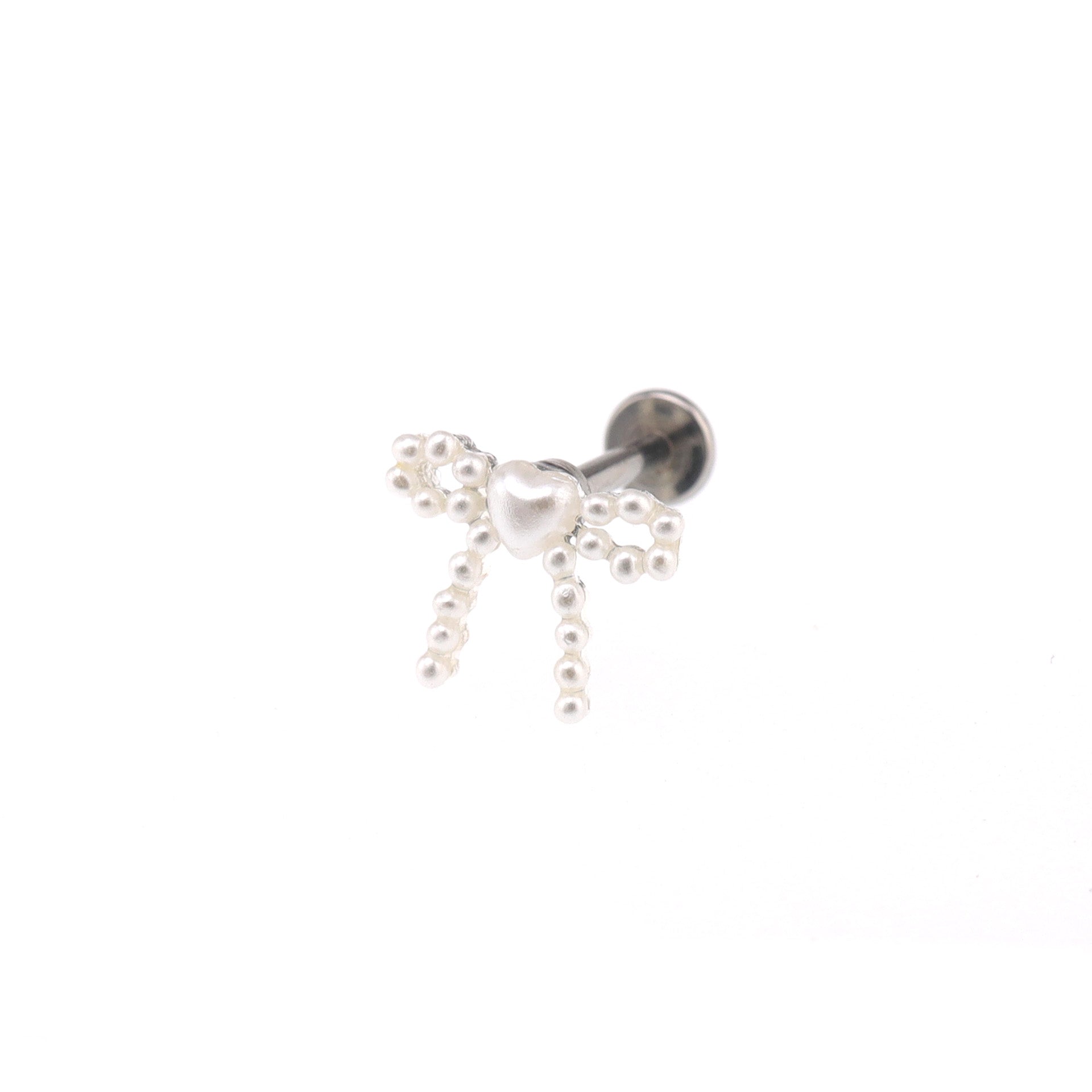 Heart Pearl Bow stainless steel Ear Studs ph1