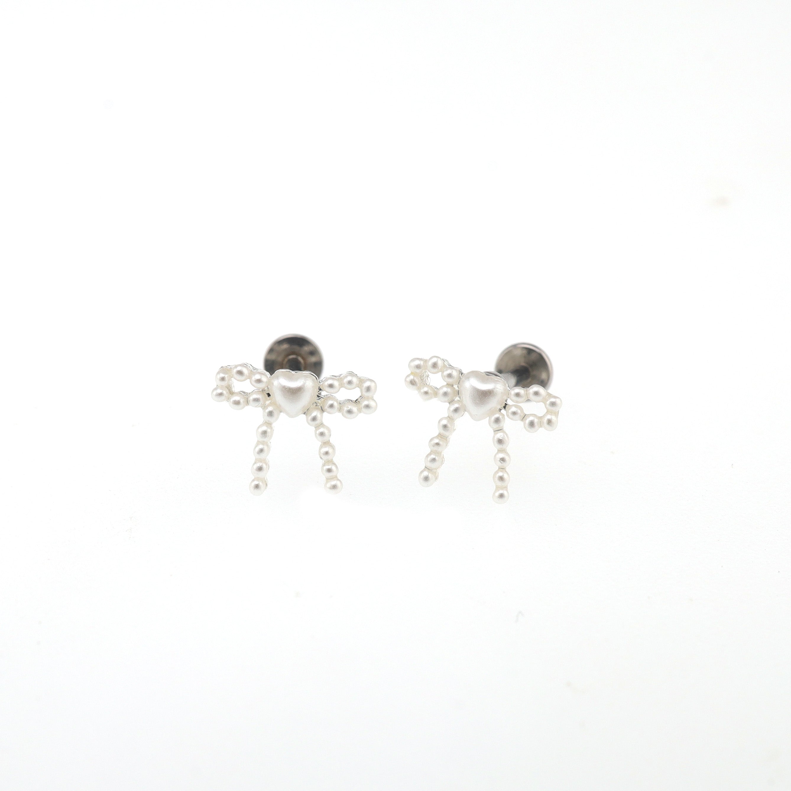 Heart Pearl Bow stainless steel Ear Studs ph1