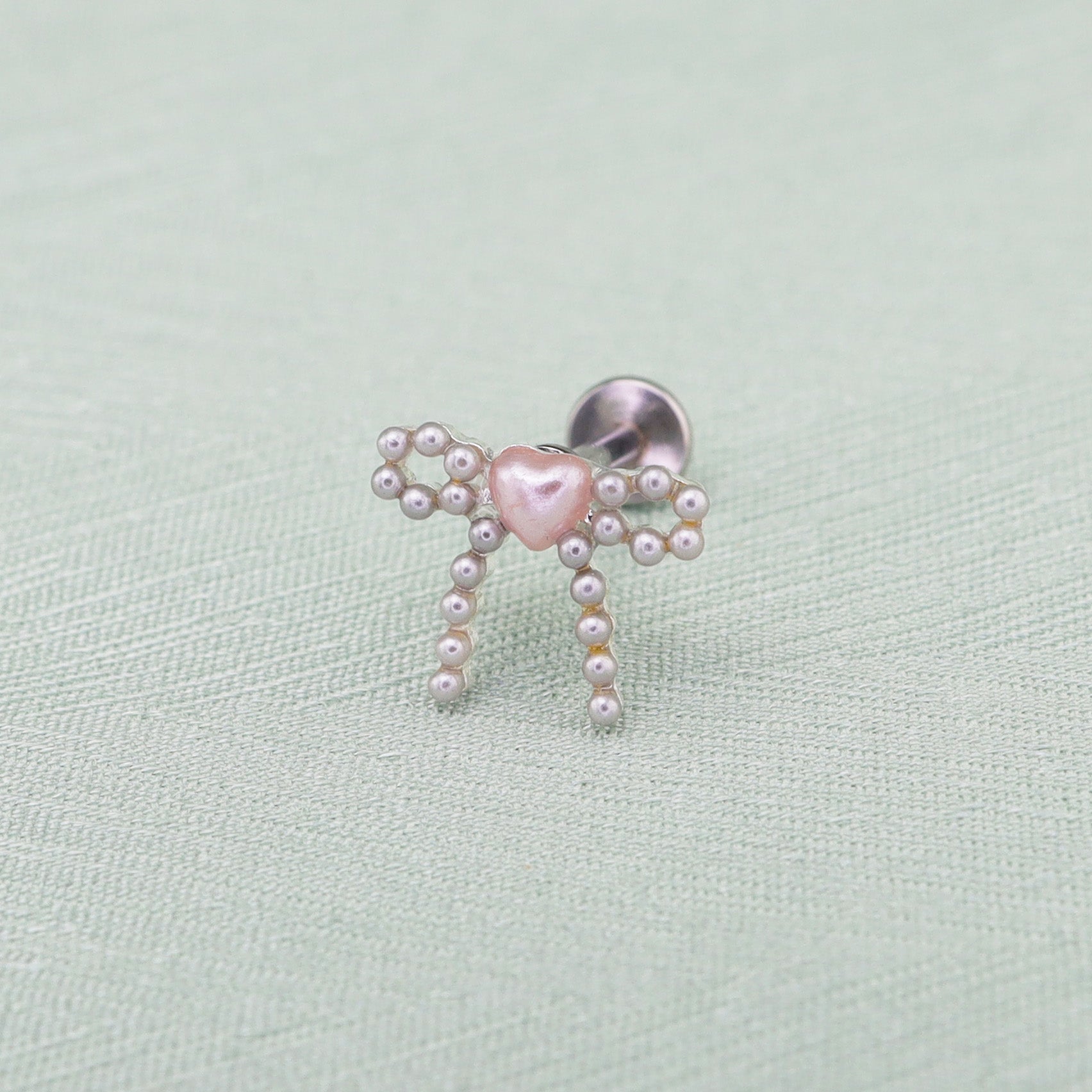 Heart Pearl Bow stainless steel Ear Studs ph1