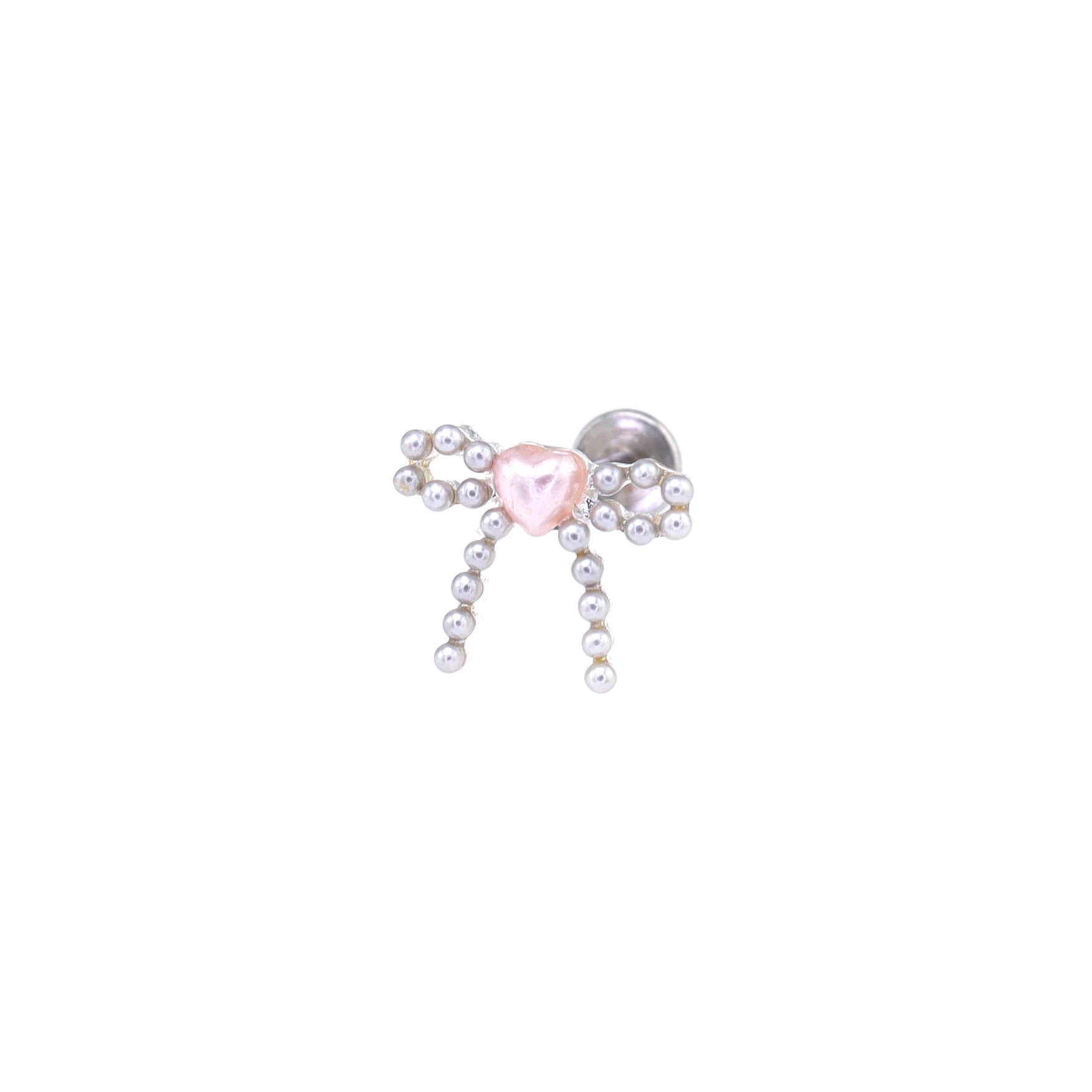 Heart Pearl Bow stainless steel Ear Studs ph1