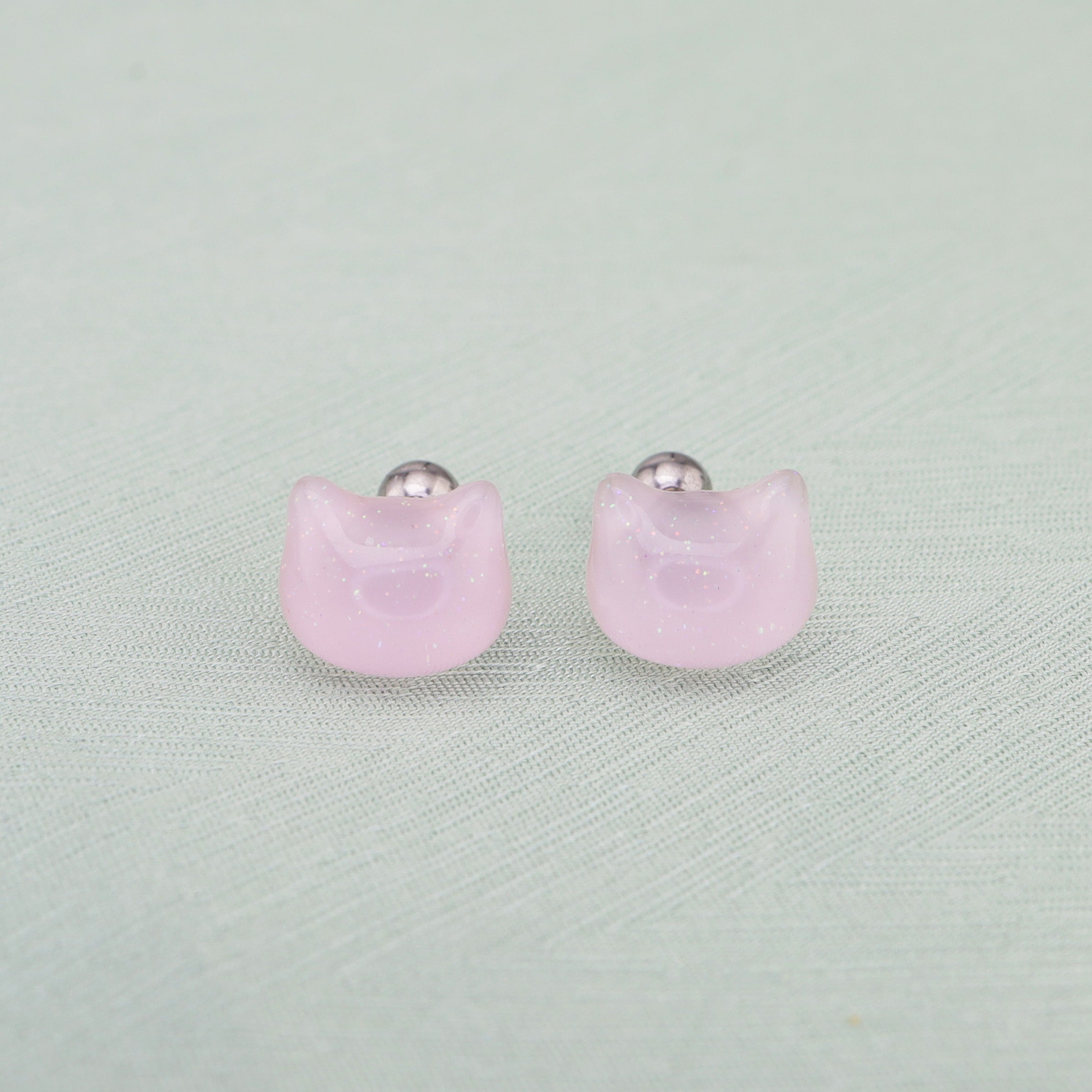 Brown & Pink Cat Head stainless steel Ear Studs ph1