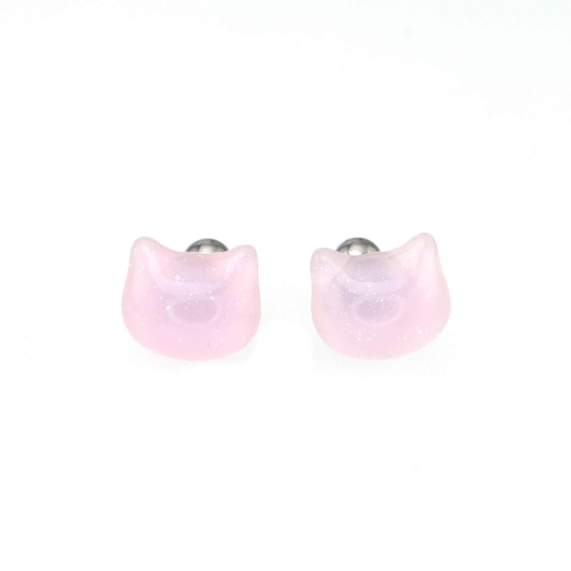 Brown & Pink Cat Head stainless steel Ear Studs ph1