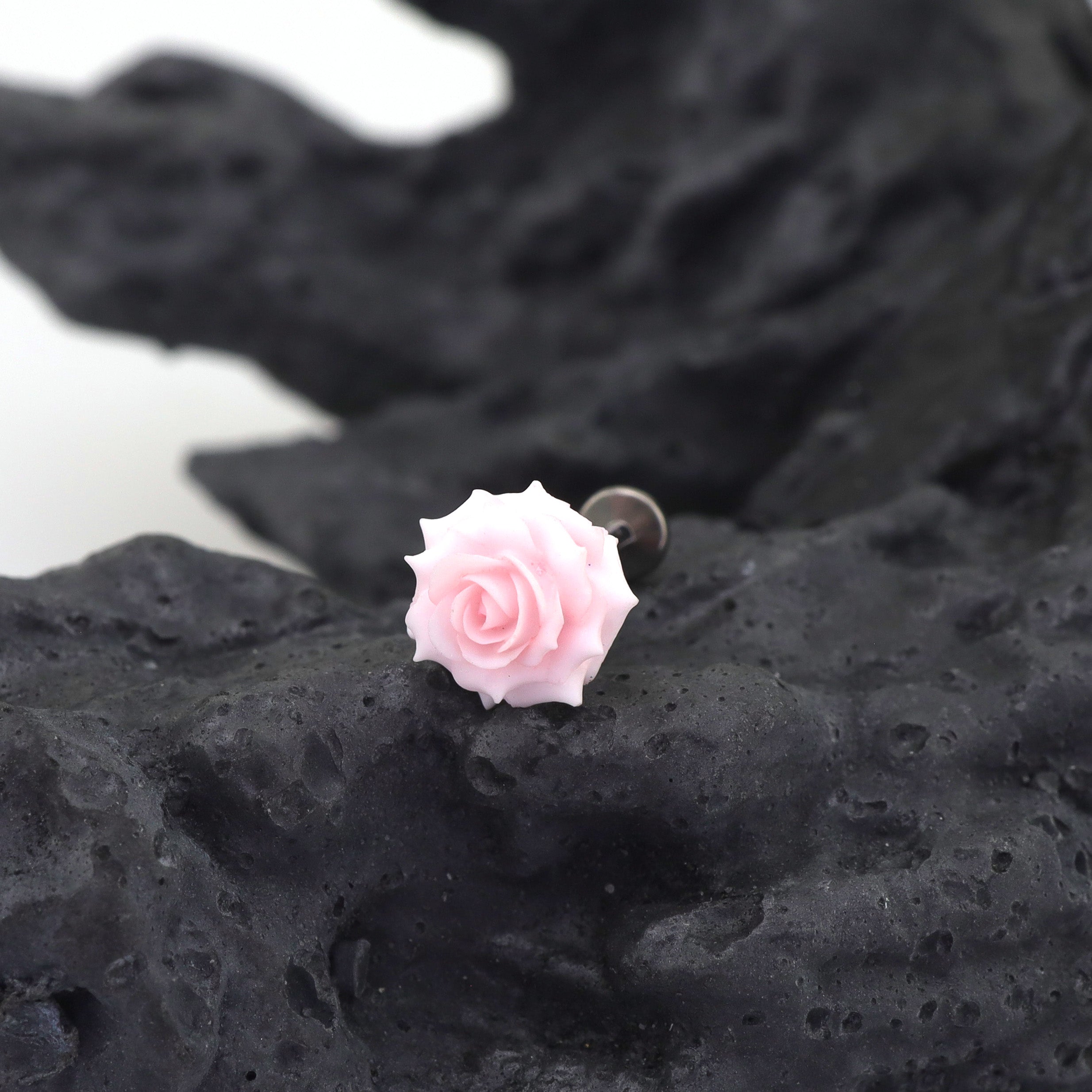 3D Pink Resin Rose Titanium Studs ph1
