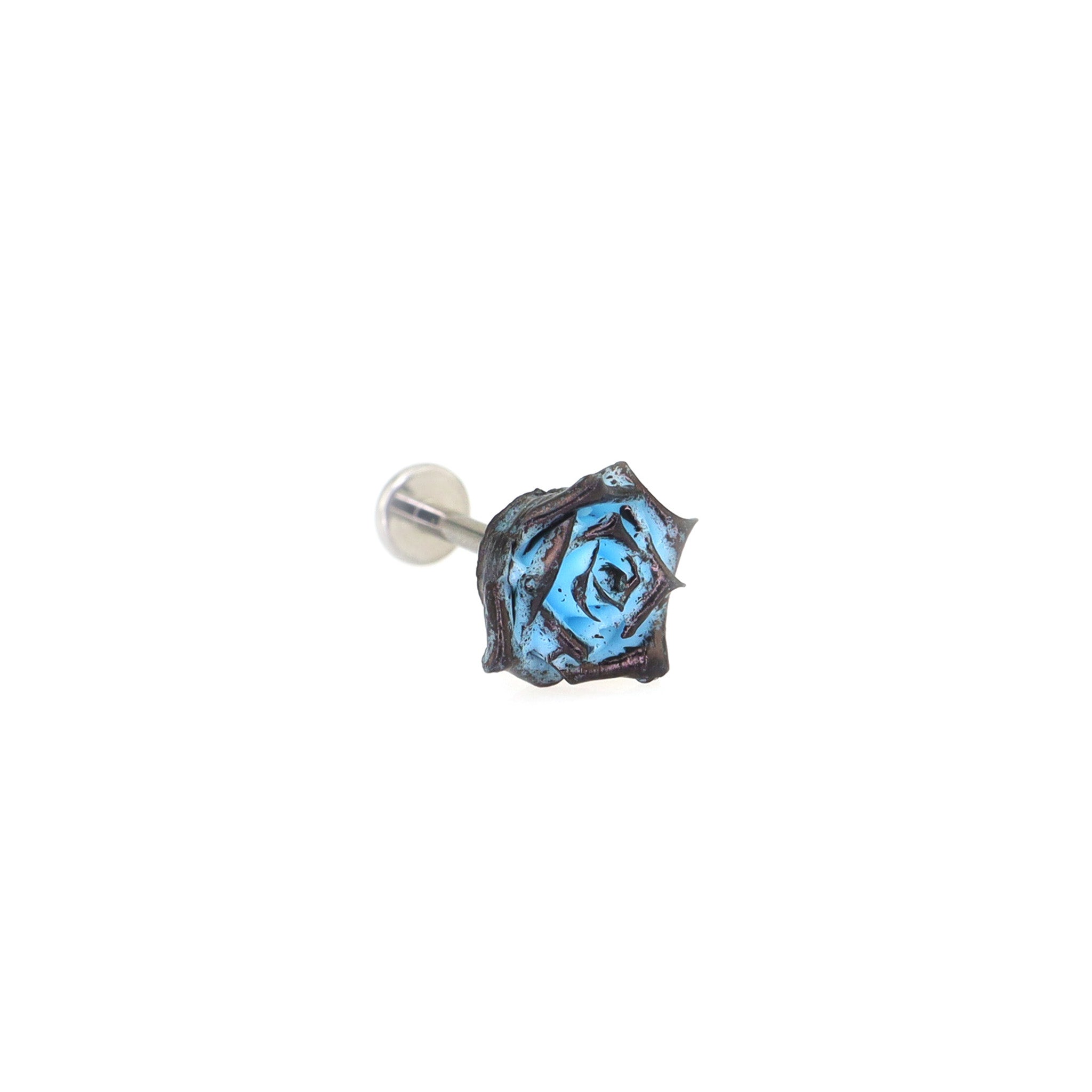 3D Blue Resin Rose Titanium Studs ph1