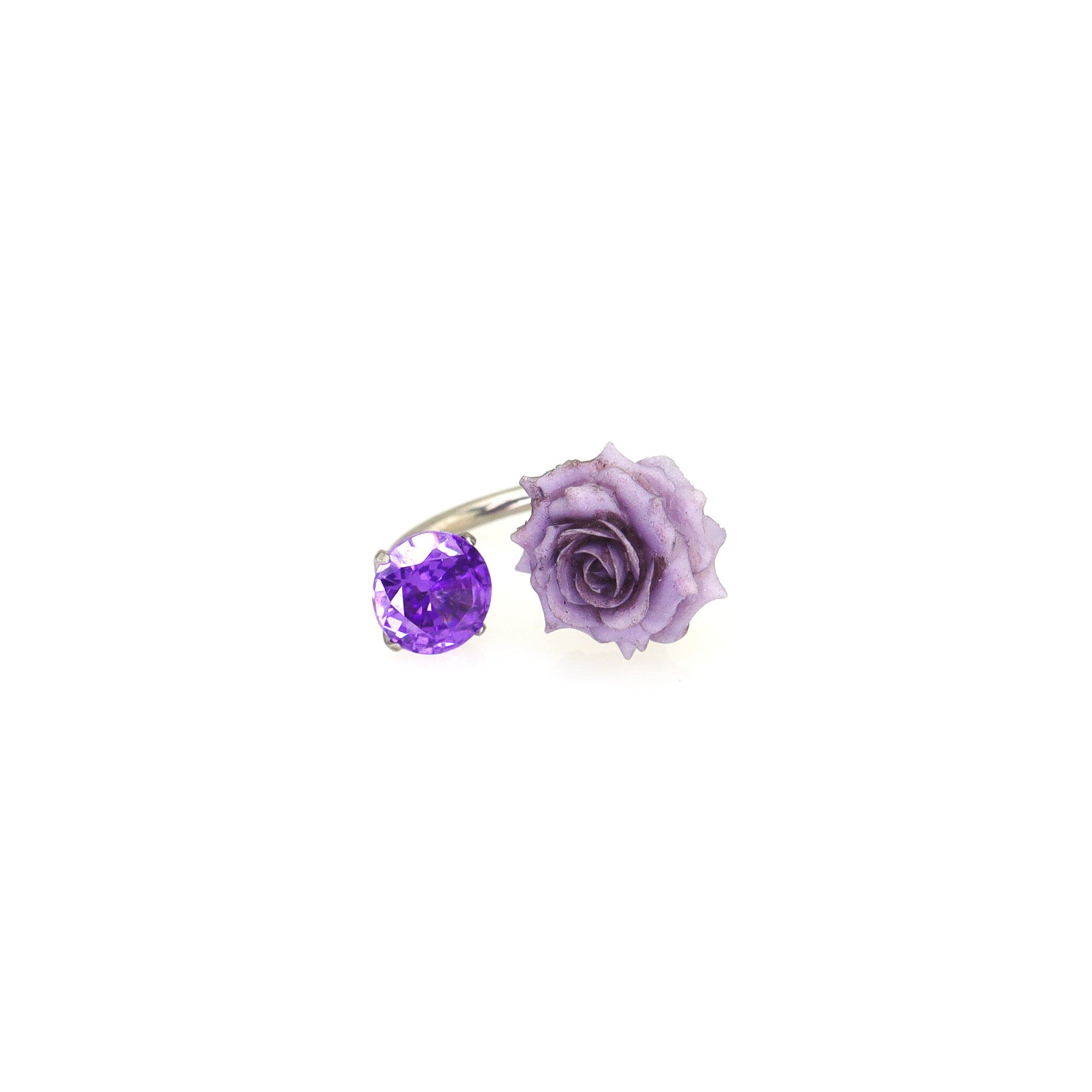 3D Purple Resin Rose & CZ Titanium Horseshoe Rings ph1