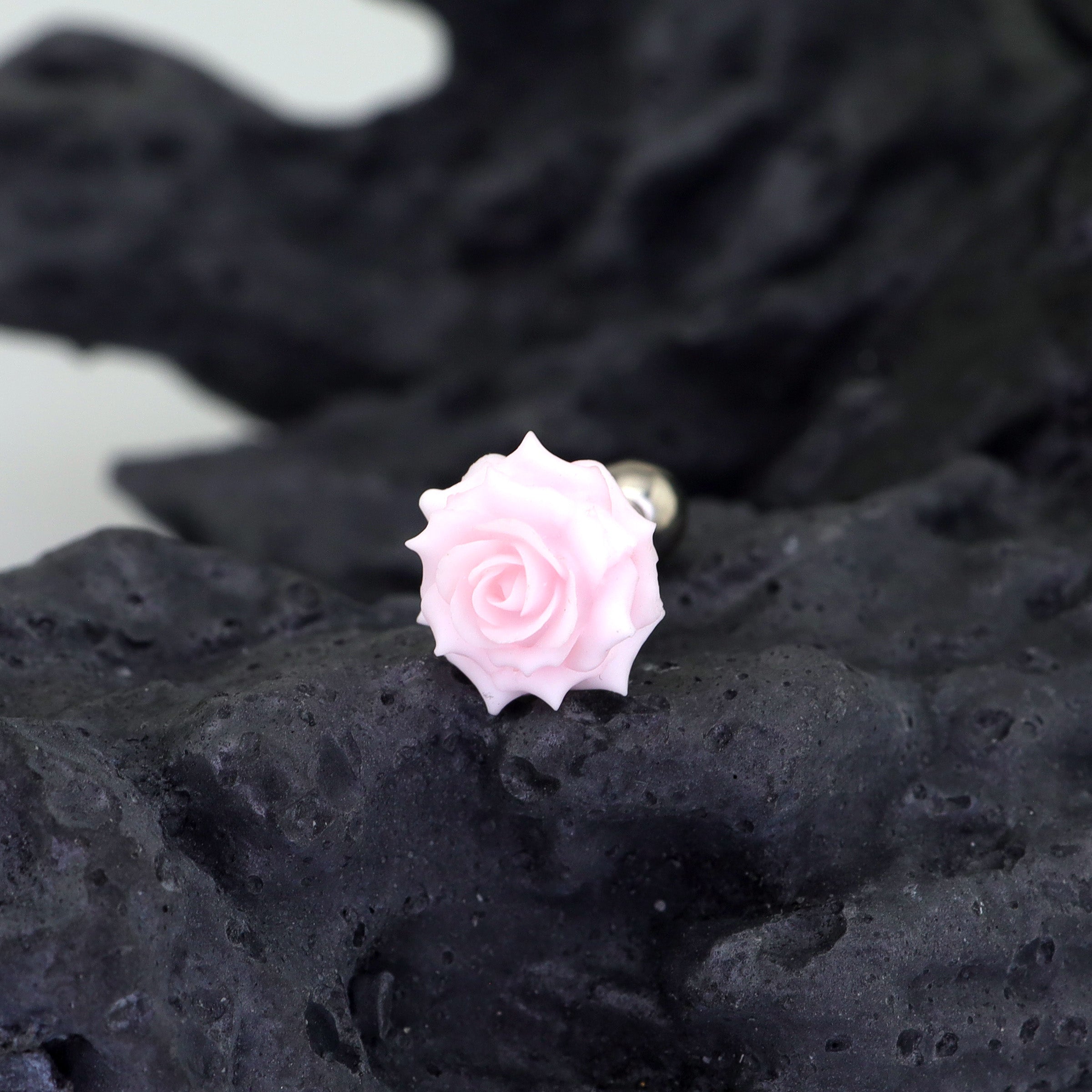 PAIR OF 3D Pink Resin Rose stainless steel Ear Studs ph1