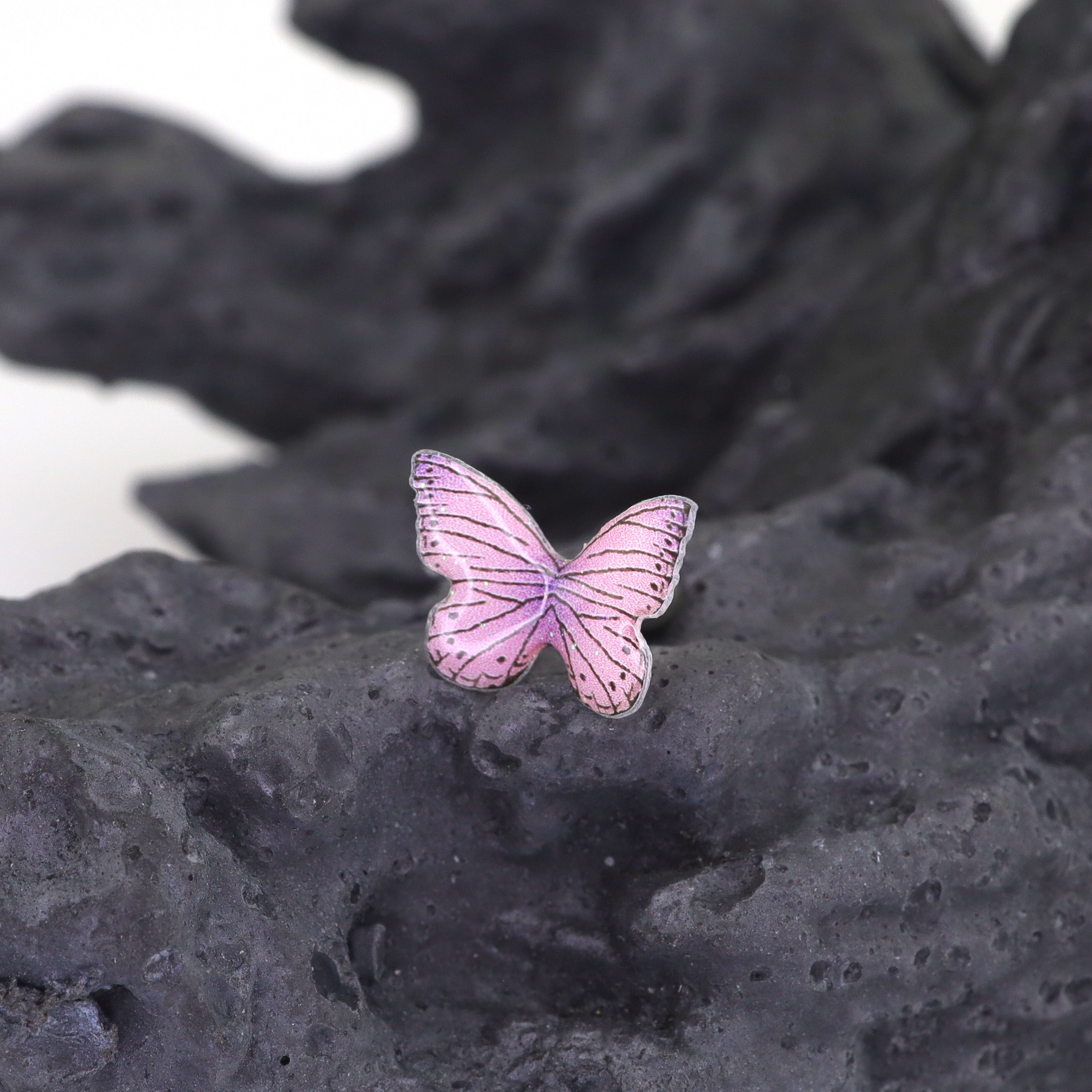 3D Pink Gradient Resin Butterfly stainless steel Ear Studs ph1