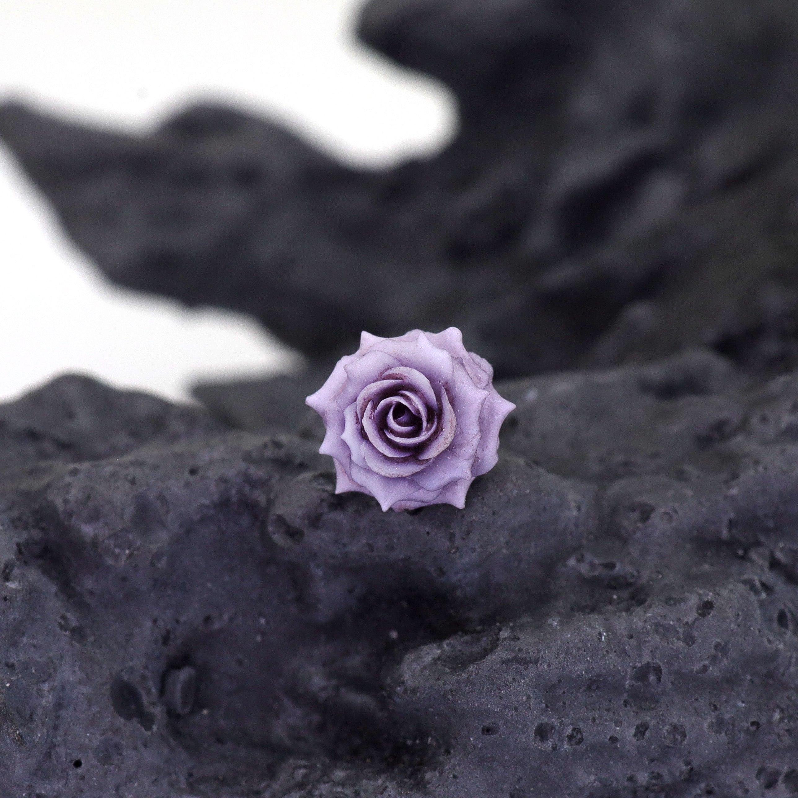 3D Purple Resin Rose Titanium Studs ph1