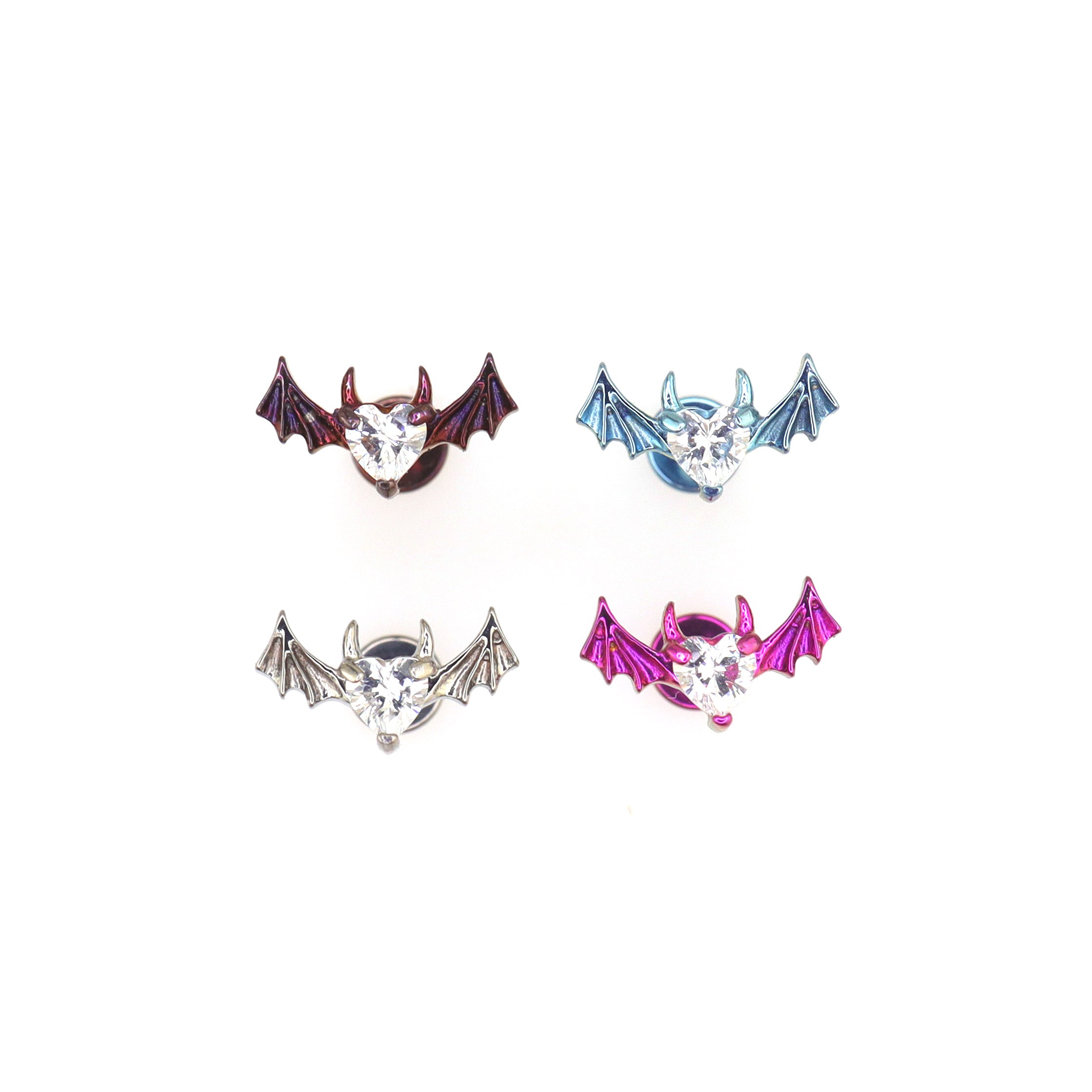 CZ Demonic Heart Wing Internally Threaded Titanium Studs ph1