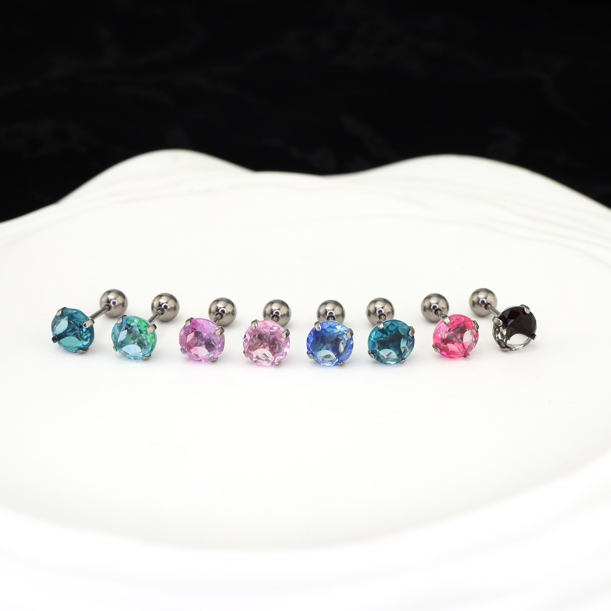 Round Gradient Tourmaline CZ Titanium Ear Studs ph1