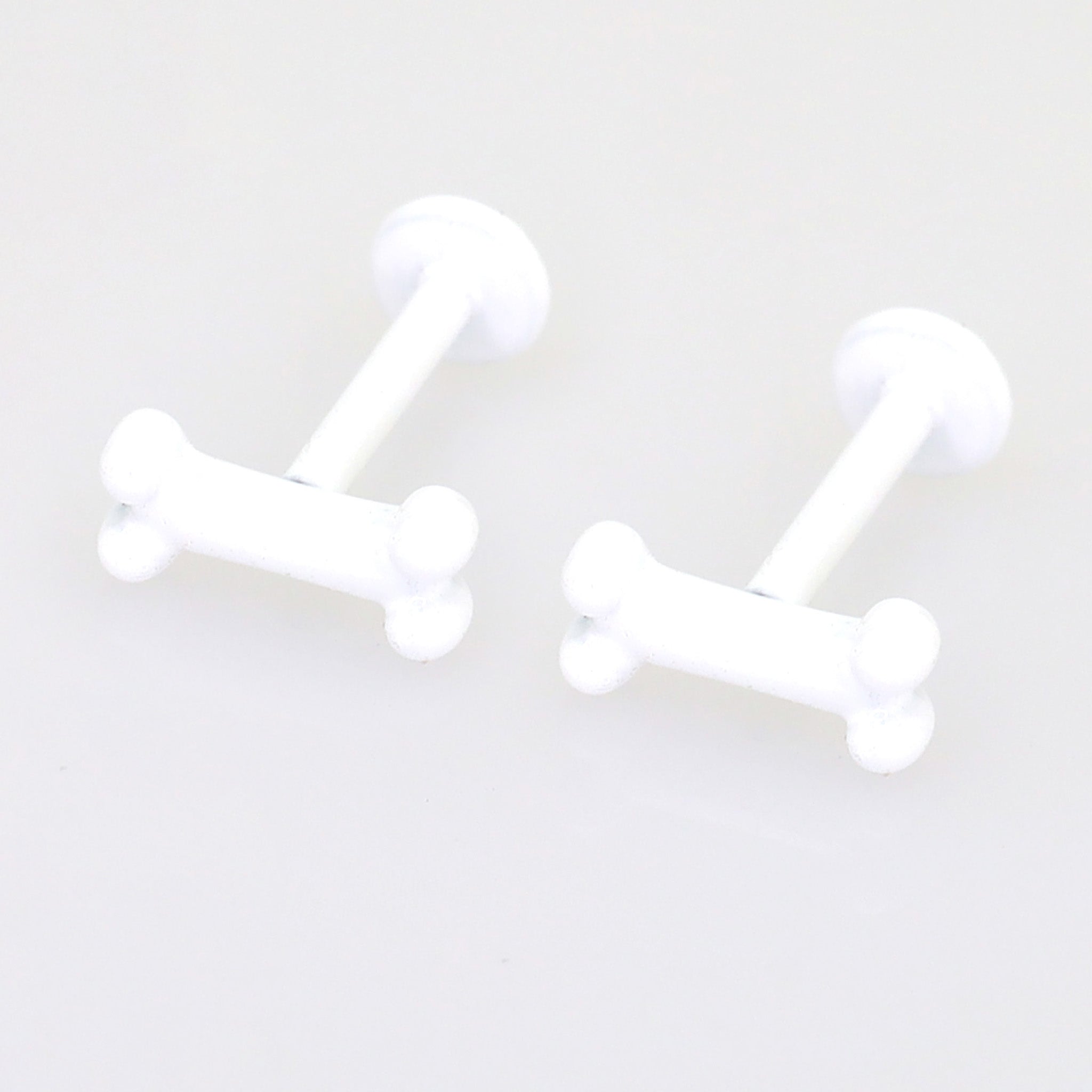 PAIR OF White Mini Bone Internally Threaded stainless steel Studs ph1