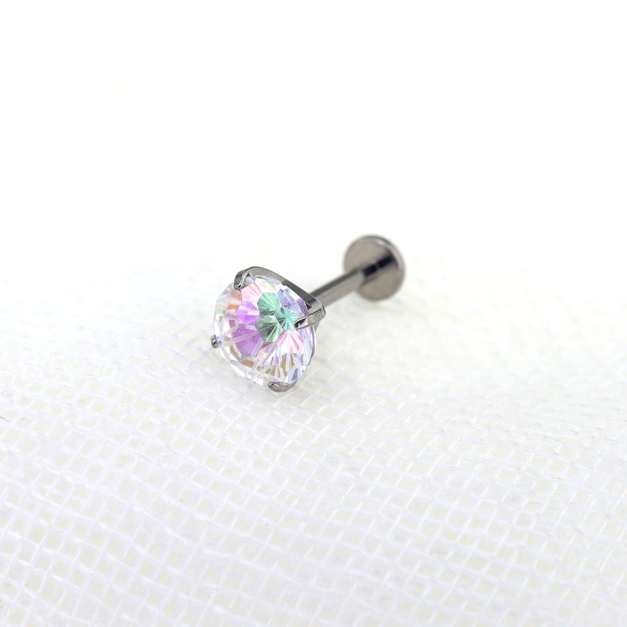 High-Shine Aurora Borealis Firework-Cut CZ Internally Threaded Titanium Studs ph1