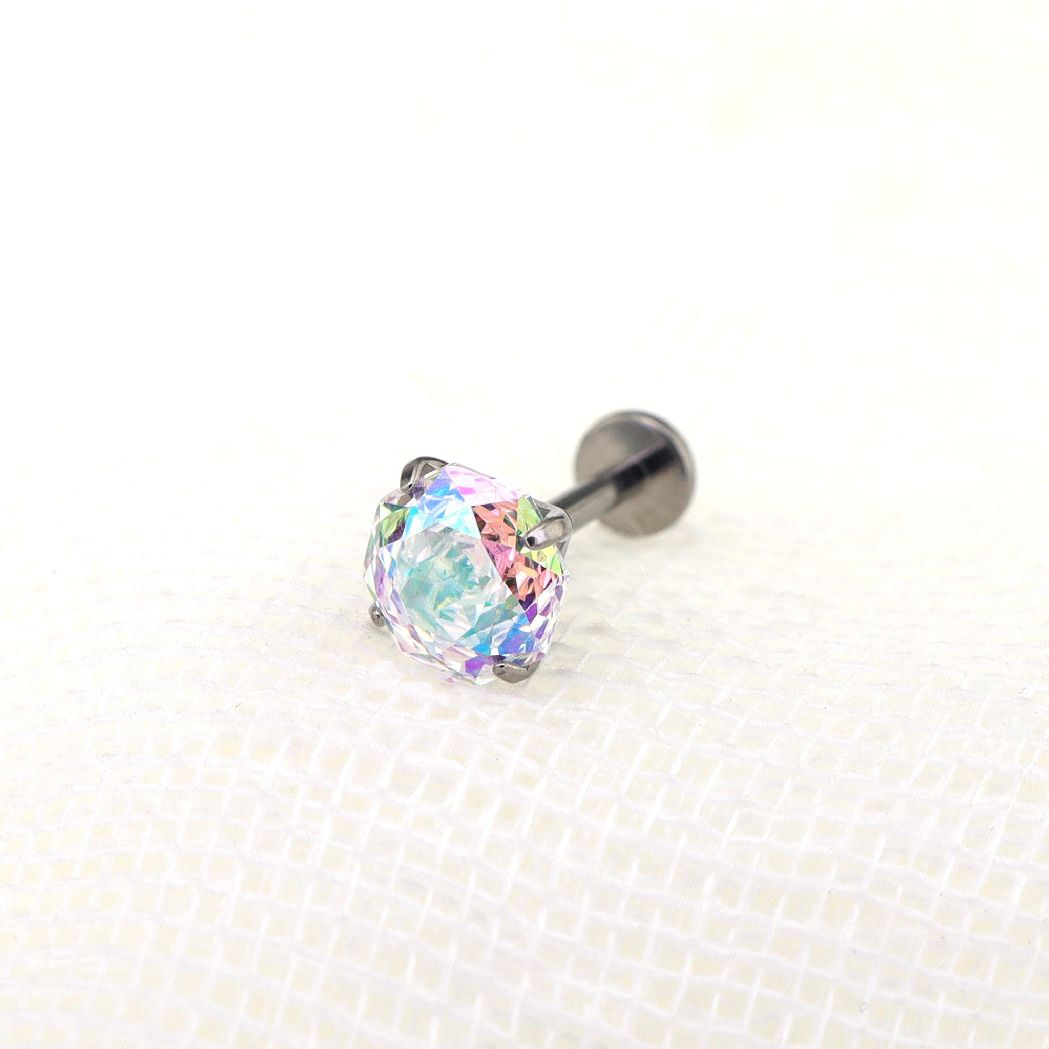 High-Shine Aurora Borealis Firework-Cut CZ Internally Threaded Titanium Studs ph1