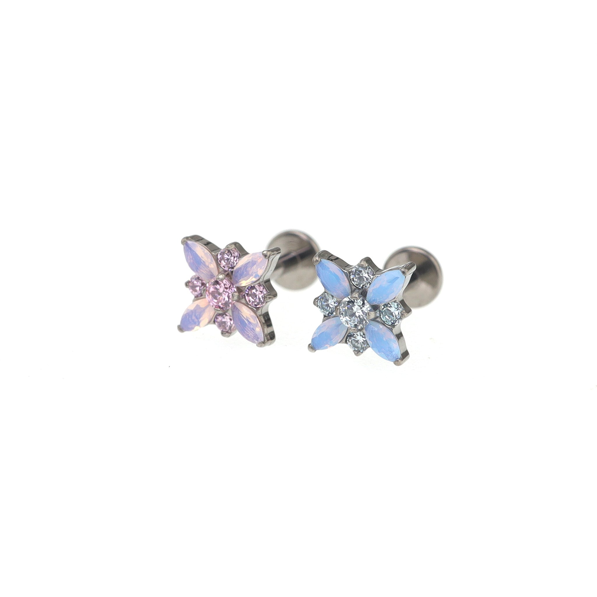 Blue & Pink Opal Floral Internally Threaded Titanium Studs ph1