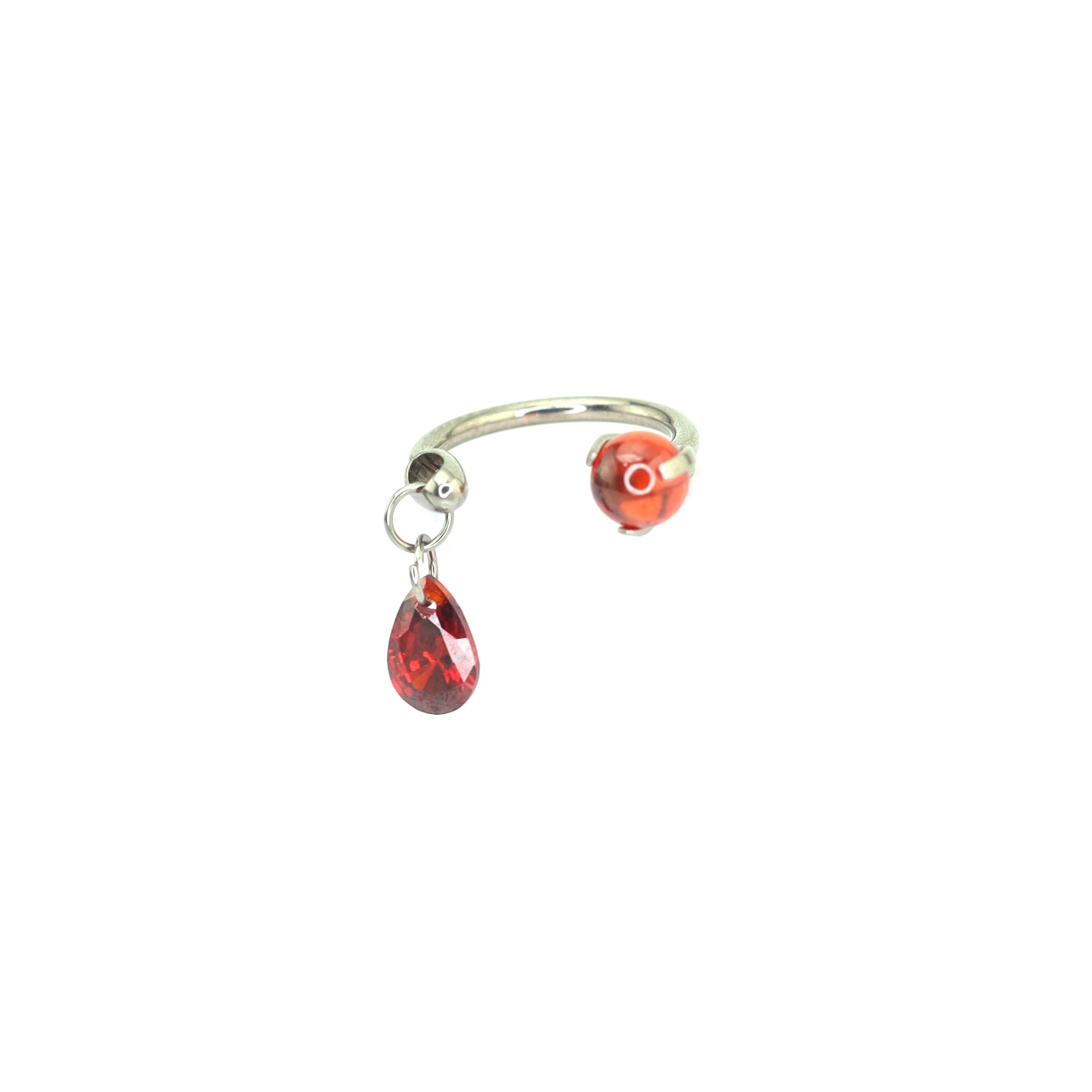 Gothic Red Teardrop Pendant Titanium Horseshoe Ring ph1