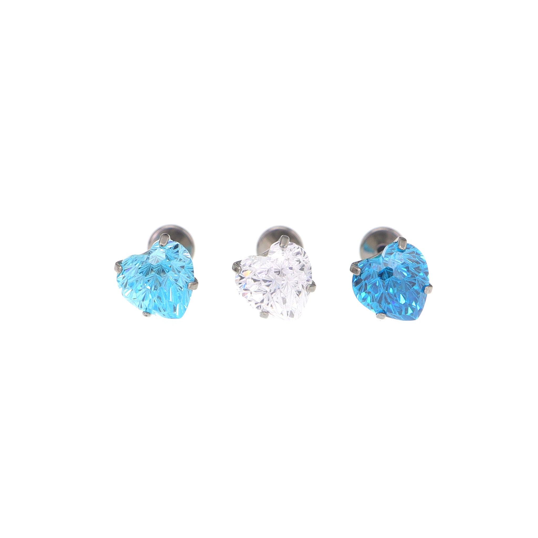 Blue Heart Firework-Cut Titanium Internally Threaded Studs